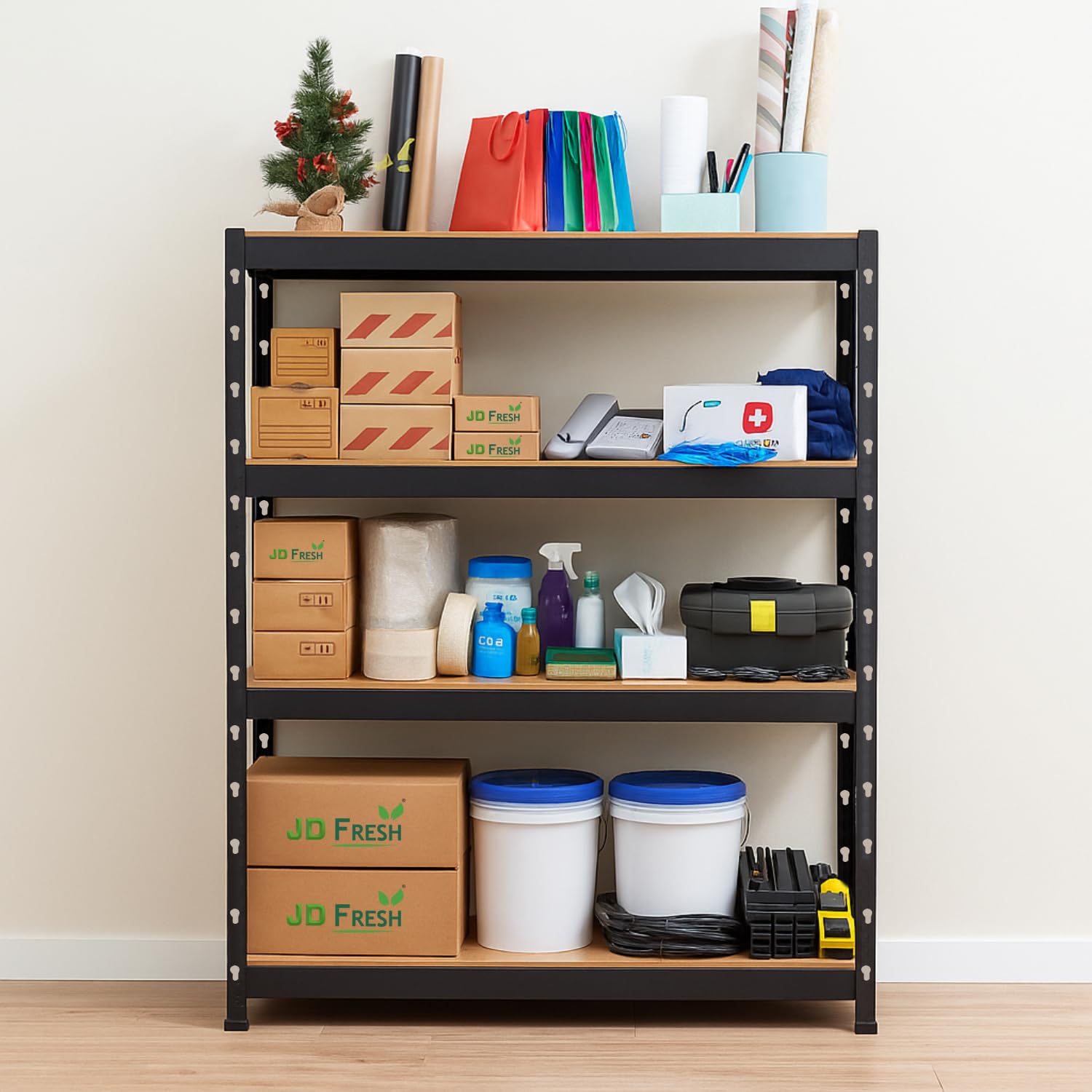 JD FRESH 5-Tier Extra Large Metal Shelf Rack/Adjustable Boltless Shelving Unit/Heavy Duty Display Rack Organizer for Garage/Kitchen/Warehouse/Tool-Free Assembly and Rust-Resistant (72Hx36Wx12L Inch)