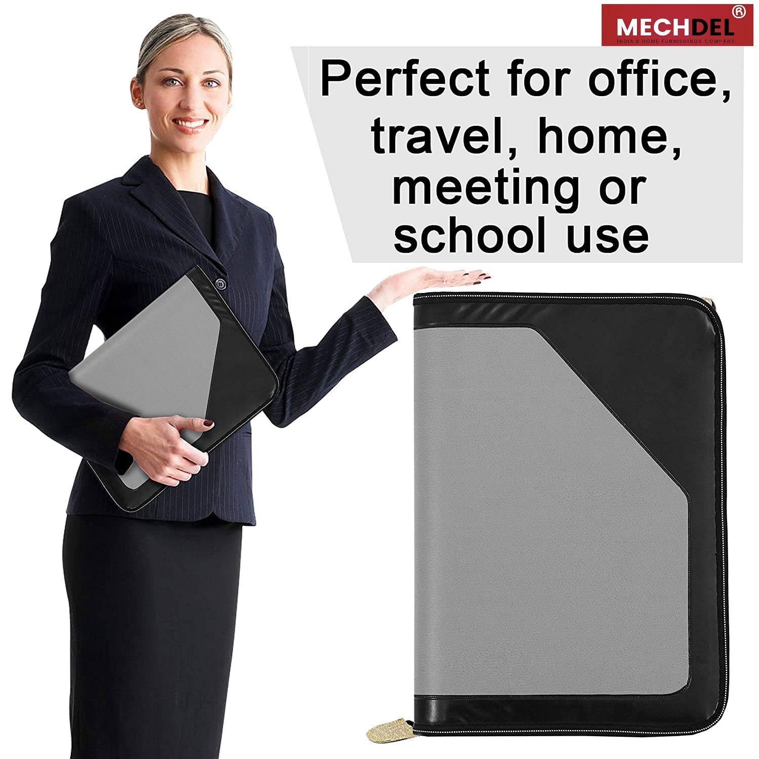 Mechdel PU Leather Multipurpose 24 File Sleeve to Store A4 Professional Files and Folders, Certificate, Legal Size Documents Holder and for Men and Women (Grey)