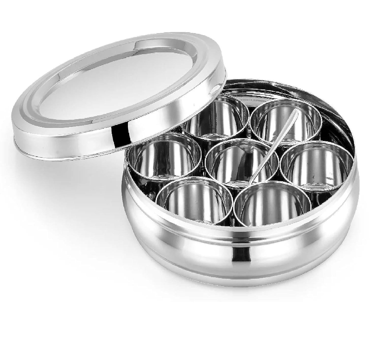 ATROCK Masala Dabba | Masala Box Stainless Steel For Kitchen | Masala Dani | Spice Storage Container (Glass Lid, 1200Ml), Silver