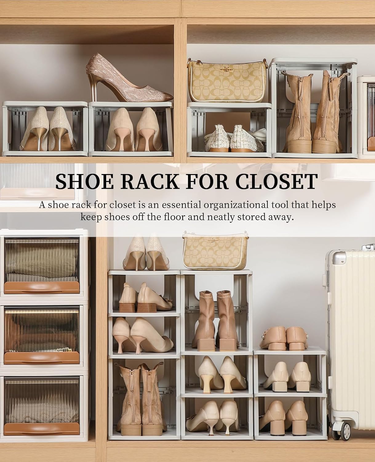 Mechdel Plastic Shoe Organizer Rack, 5 Tier Vertical Narrow Shelves, for Small Spaces, Closet, Black, Stackable Cabinet, Entryway Storage, Boots Organizer Stand (Grey, 5 Tier)