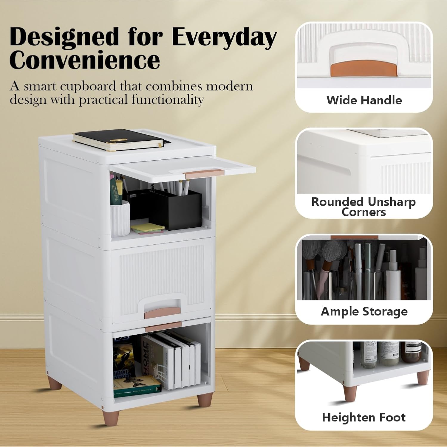 JD FRESH 3 Tier Foldable Organizer for Clothes/Modular Kitchen Storage Rack/Multipurpose Almirah for Bedroom/Wardrobe for Cloth/Space Saving Closet for Living Room/Stackable Cabinet for Home(White)