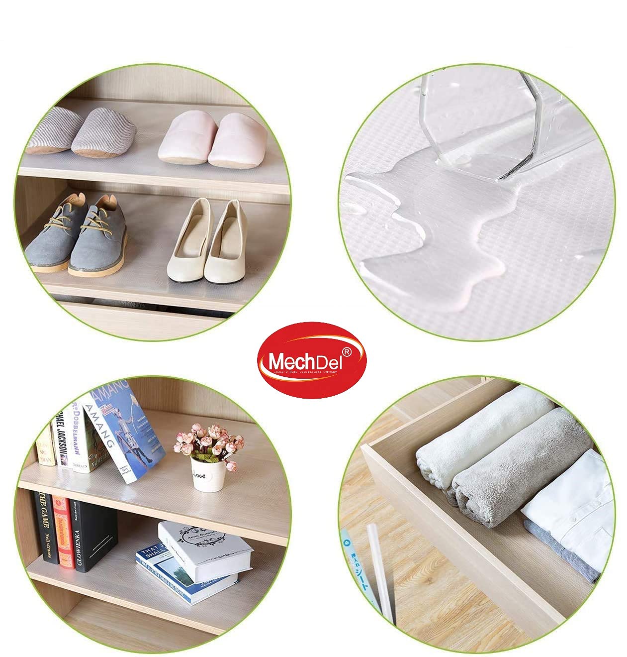 Mechdel Non-Slip Mat Roll/Waterproof Liner/Kitchen Organizer Mat/Durable Cabinet Mat/Shelf Protector Mat/PVC/Drawer Organizer Mat/Fridge Mat/Table Mat/,(45cm X 500cm) (Transparent White)