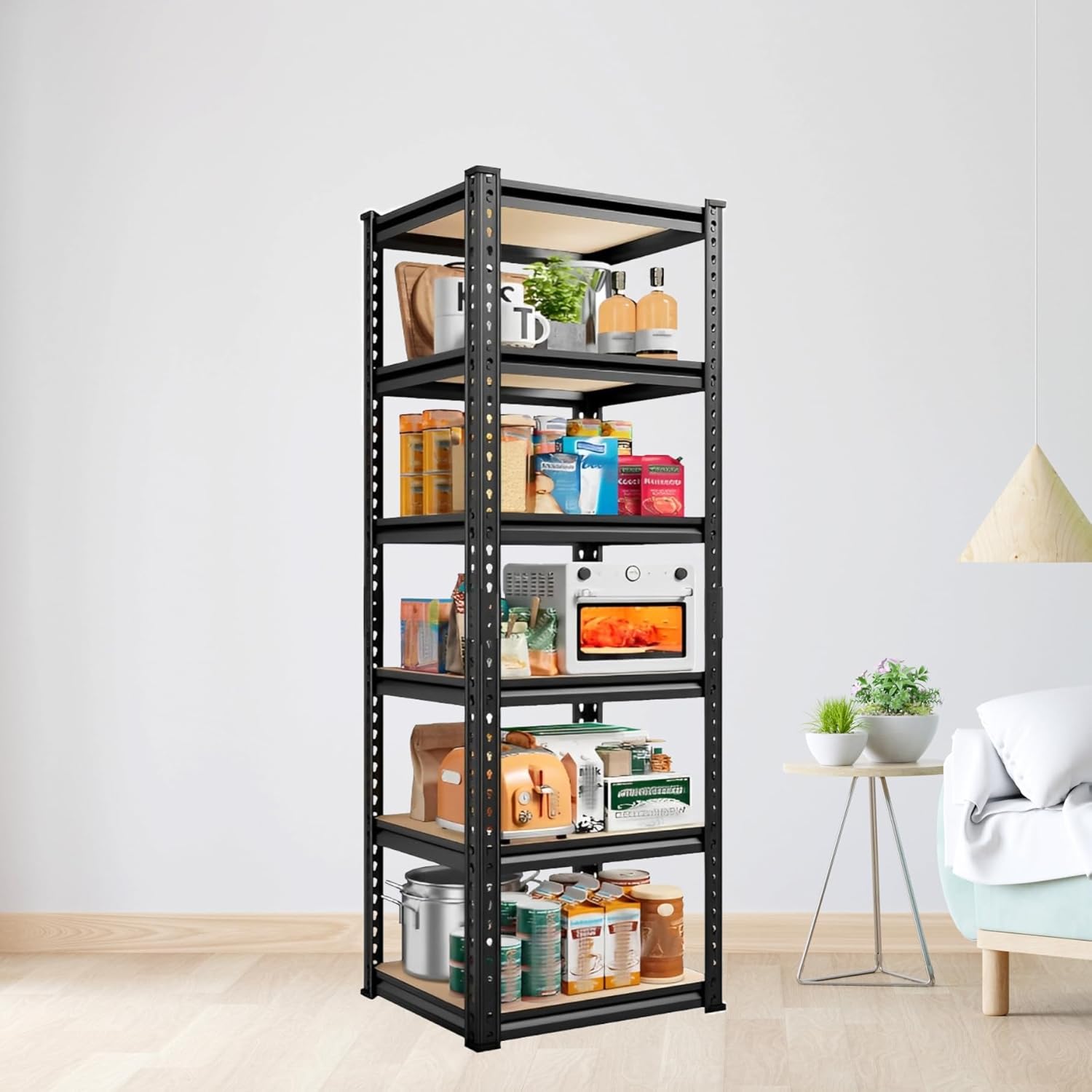 JD FRESH 6-Tier Adjustable Metal Storage Rack/Heavy Duty Boltless Shelving Unit & Organizer for Home, Garage, Office & Shop/Display Rack with Metal Frame (60 x 18 x 18 Inch, Black)