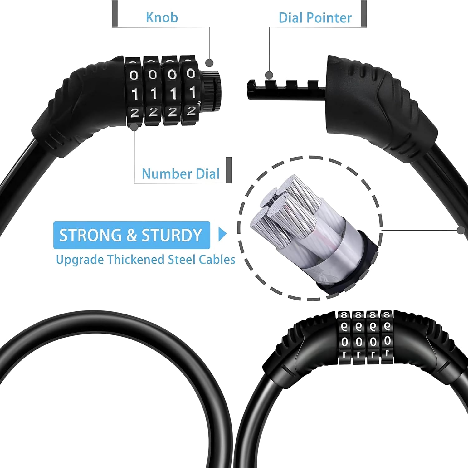 Bike Lock Bicycle Cable High Security Resettable Combination Coiling Bicycle Lock Heavy Duty Anti Theft Cable with Mounting Bracket (Keyless Numeric Bike Cable Lock, 40CM Multi-Purpose Lock)