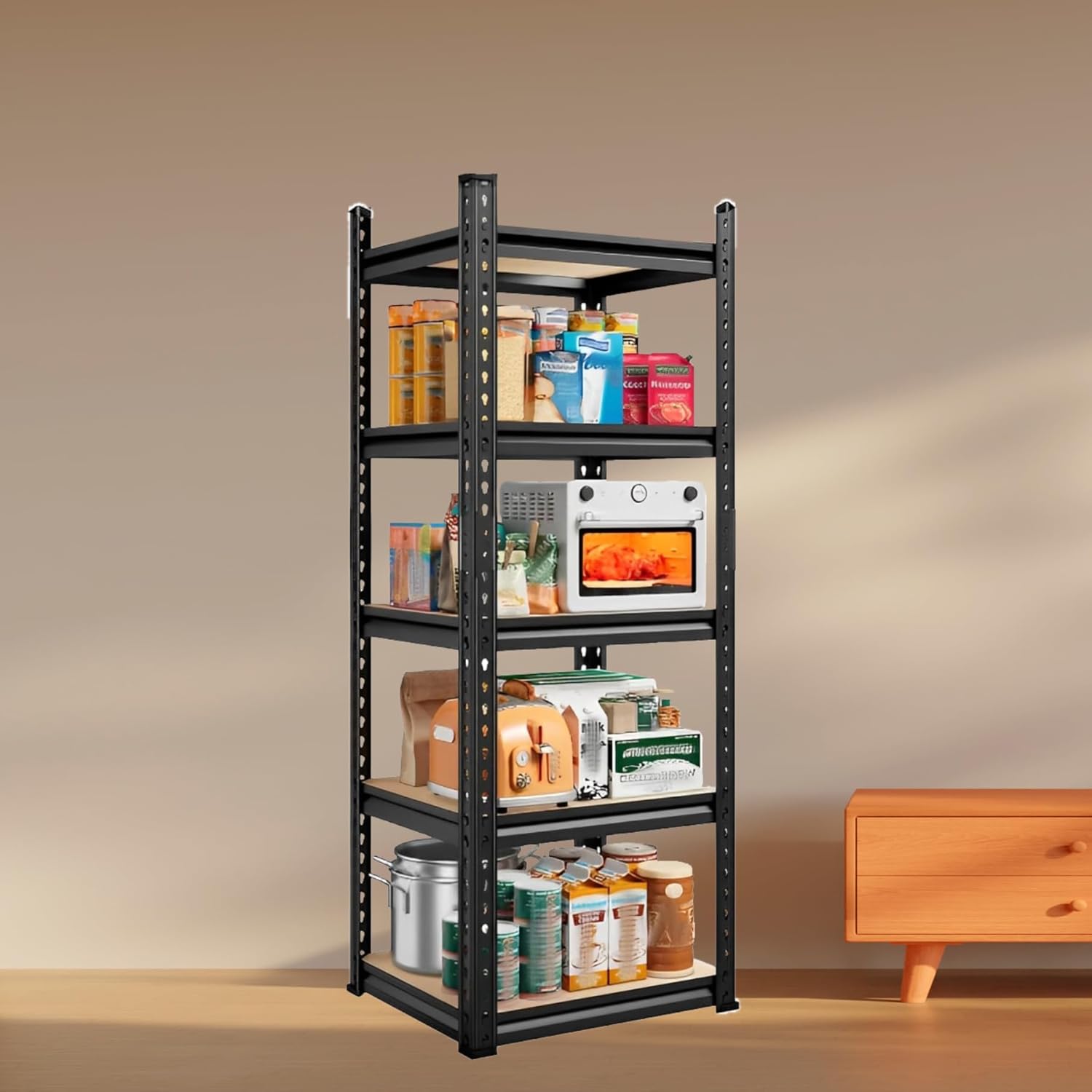 JD FRESH 5-Tier Adjustable Metal Storage Rack/Heavy Duty Boltless Shelving Unit & Organizer for Home, Garage, Office & Shop/Display Rack with Metal Frame (60 x 18 x 18 Inch, Black)