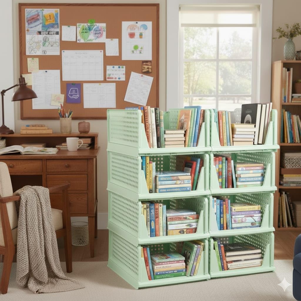 MECHDEL | Wardrobe Organizer For Clothes | Cupboard Organizer | Foldable Shirt Stacker Box | Cloth Box for Almirah | Closet Storage Basket |Plastic Stackable Closet Organizer (Ivory Yellow, 4PCS)