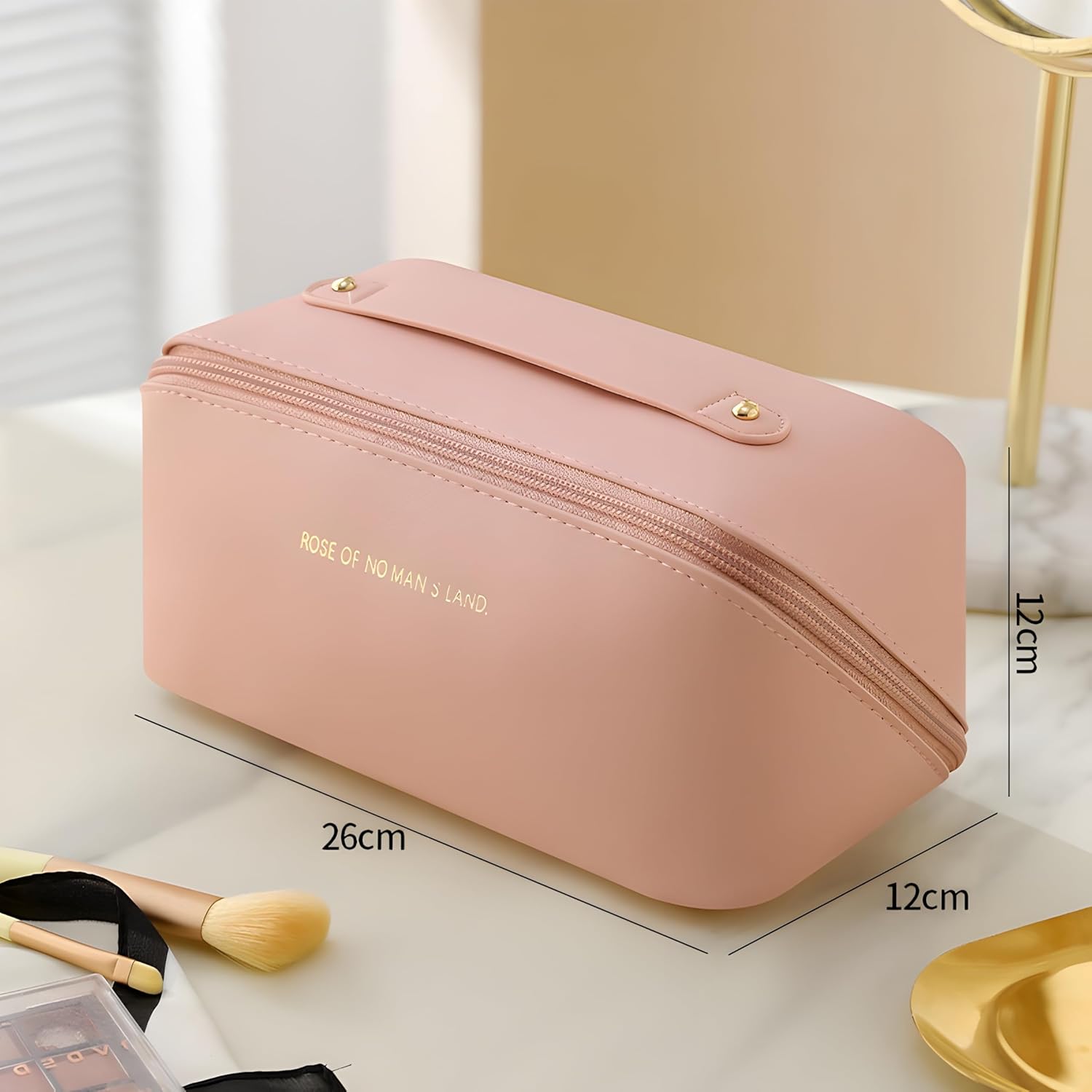Makeup Pouch Bag Travel Makeup Bag Leather Makeup Organizer Bag/Cosmetic Pouch for Women/Travel Toiletry Bag/Large Capacity Cosmetic Bags Women/Waterproof Portable Pouch Toiletry Bag (Pink)