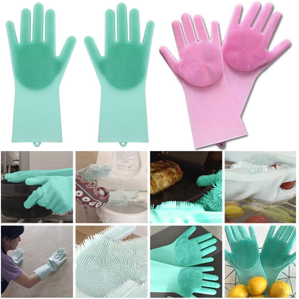 Gloves for Washing Dishes/Hand Gloves for Kitchen/Kitchen Gloves for Dishwashing/Dish Washing for Women/Cleaning/Rubber Scotch/Home Essentials Product/Silicone/cooking/Bathroom/Car-Multicolour