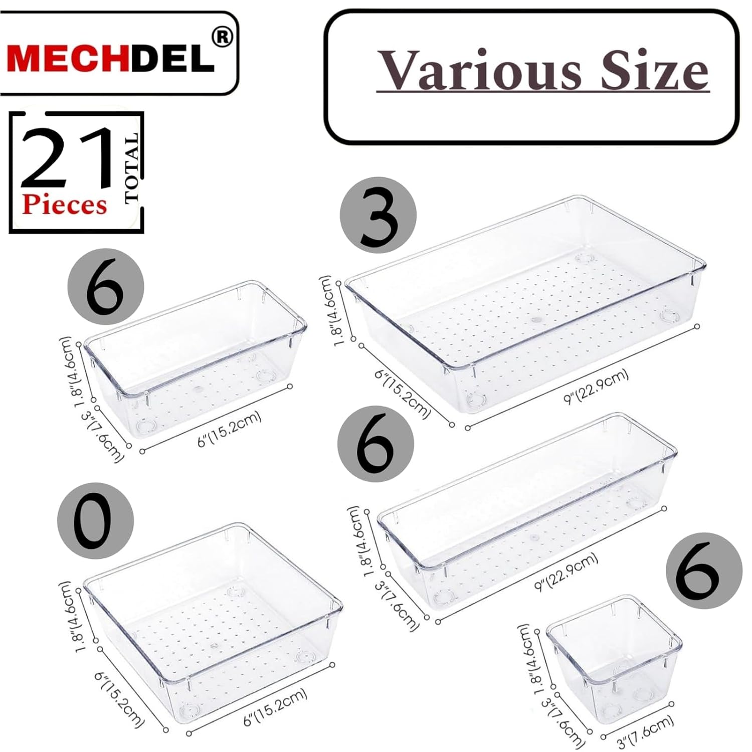 MECHDEL Drawer Organizer Set/Bathroom and Dressing Table Trays/Cosmetic Display/Bathroom Cosmetic Organizers/Unbreakable Drawer Organizer/Drawer Divider Tray (Transparent, 21PCS Set)