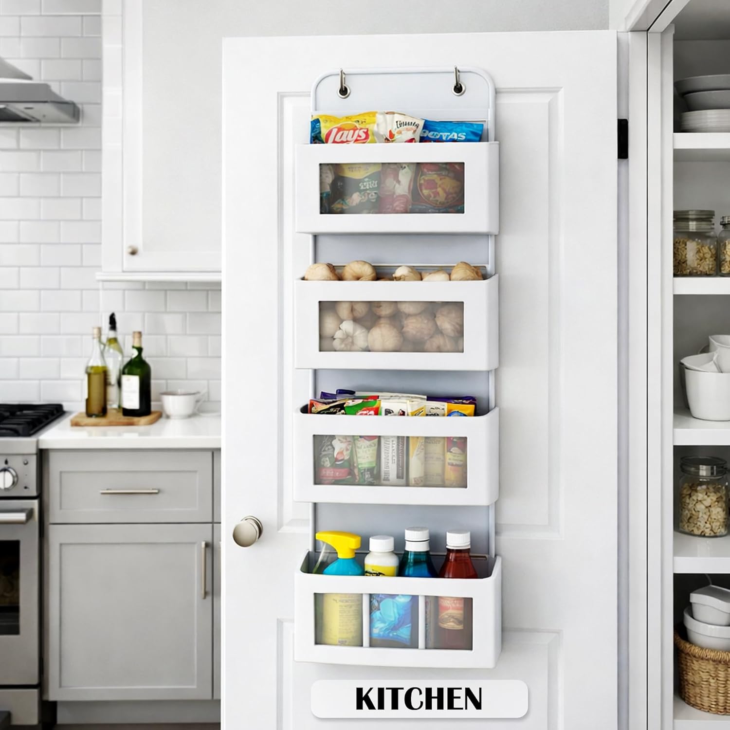 mechdel Over the Door Organizer with Large Pockets, Anti-Tilt Hanging Storage for Bedroom, Closet, Bathroom, Pantry, Nursery (WHITE, 4LAYER-DOOR HANGER)