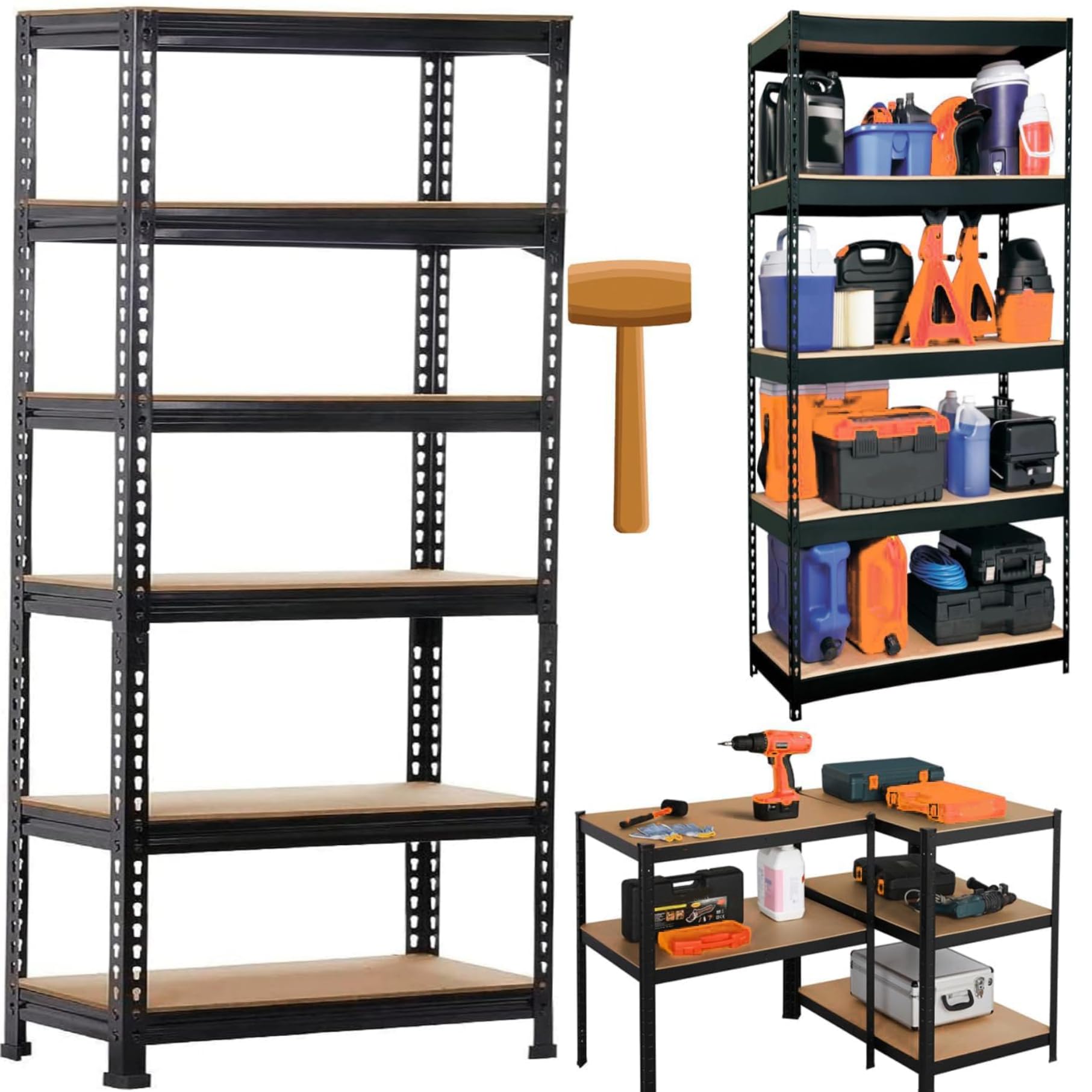 JD FRESH 5-Tier Adjustable Metal Storage Rack/Heavy Duty Boltless Shelving Unit & Organizer for Home, Garage, Office & Shop/Display Rack with Metal Frame (60 x 18 x 18 Inch, Black)