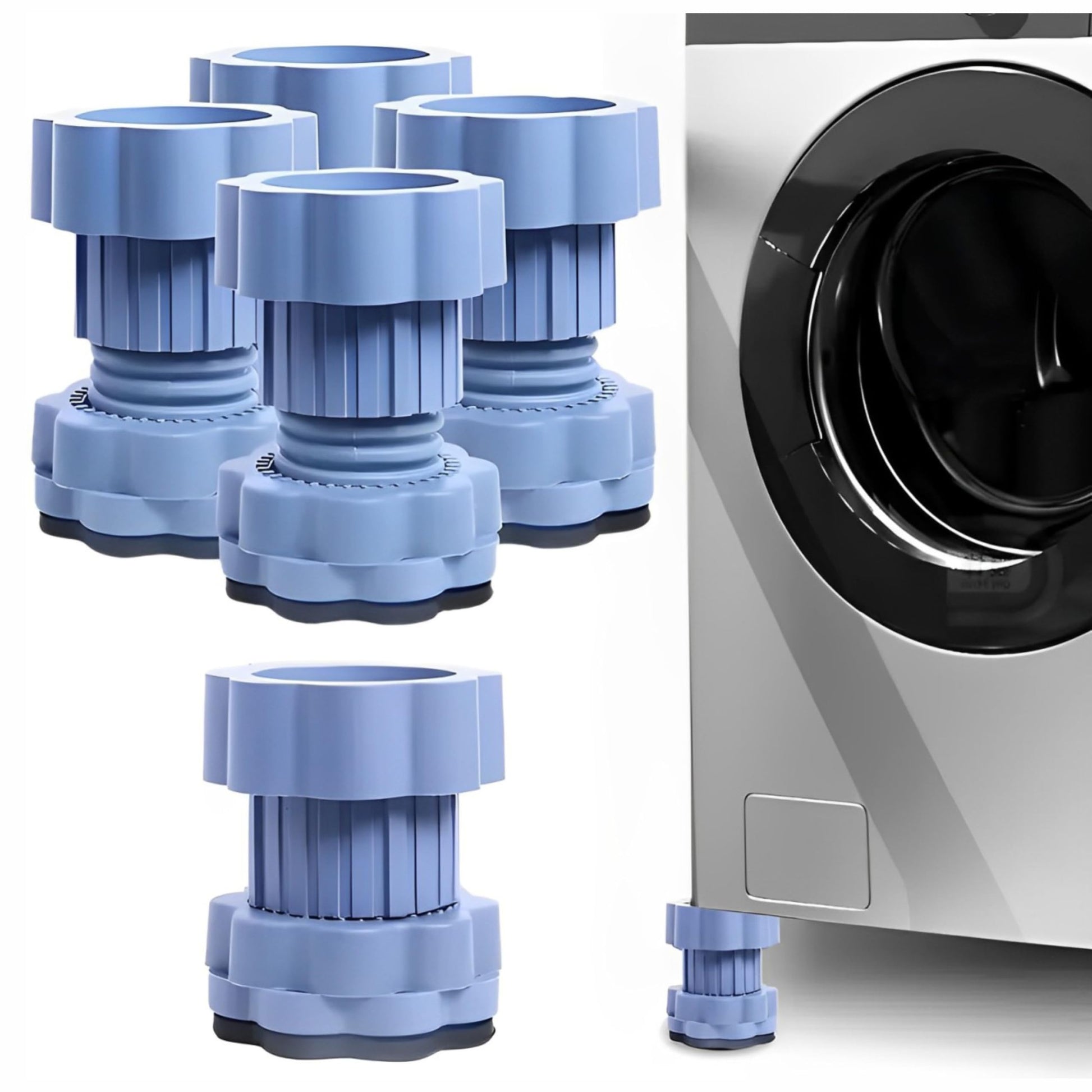 JD FRESH Washing Machine Vibration Pads/Bracket Base for Washing Machine/Refrigerator Stand with Height Adjustment Feet/Washing Machine Stand/Floor Trays/Stands with Anti-Slip Rubber (Blue-4 Pcs Set)