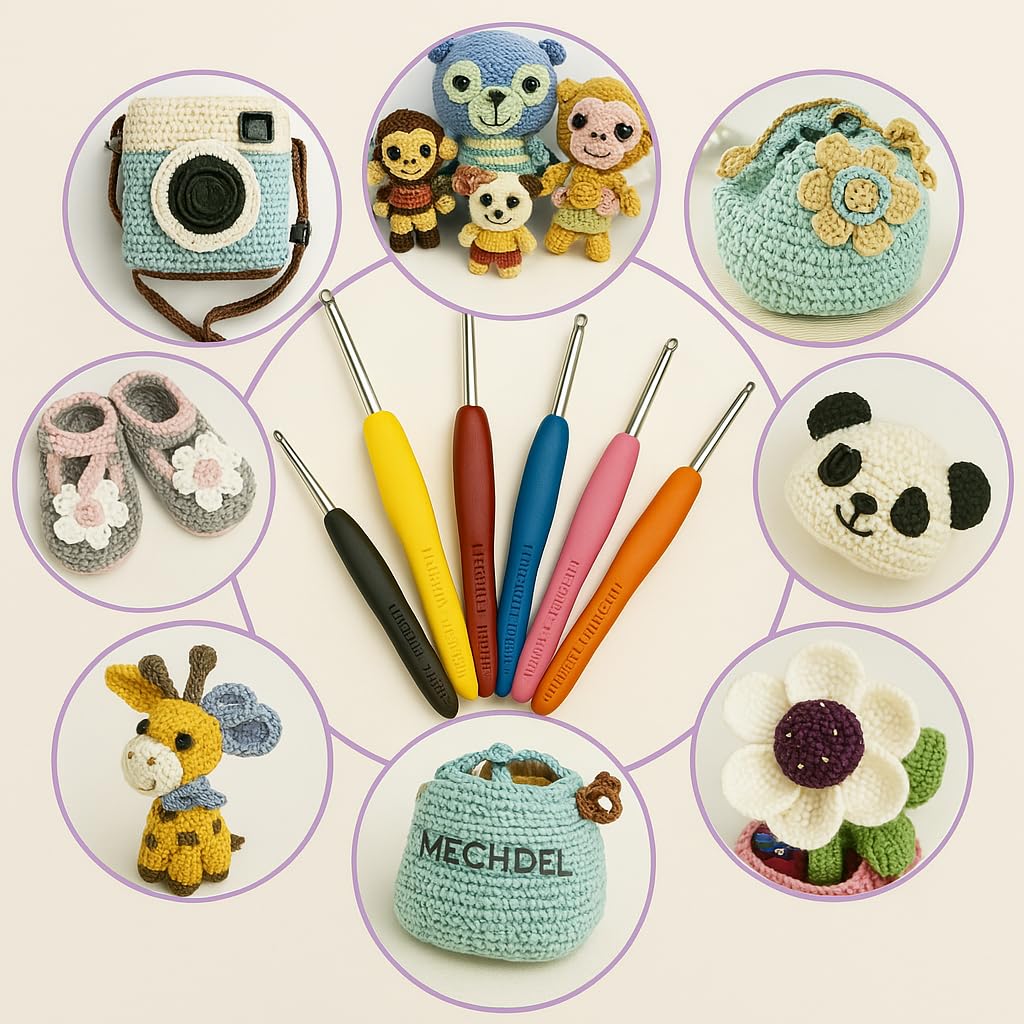 MECHDEL 8 Pcs Hooks Set,Small Hooks,Lace Crochet Hooks Set,Ergonomic Handle Lace Hooks Set for Arthritic Hands, Hook, Knitting Kit, Needle Set