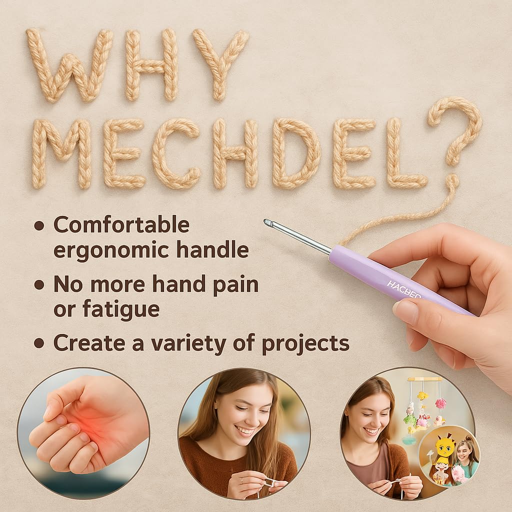MECHDEL 8 Pcs Hooks Set,Small Hooks,Lace Crochet Hooks Set,Ergonomic Handle Lace Hooks Set for Arthritic Hands, Hook, Knitting Kit, Needle Set