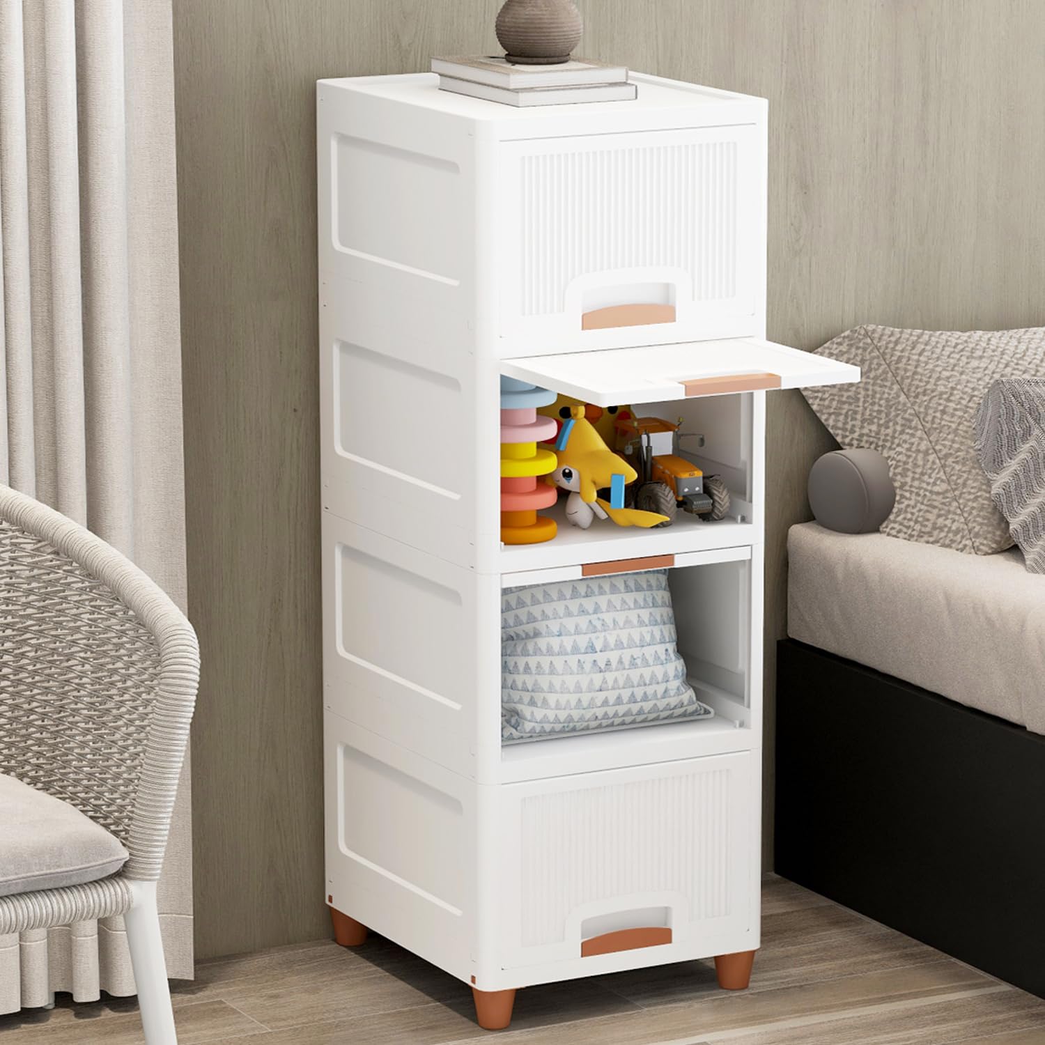 JD FRESH 3 Tier Foldable Organizer for Clothes/Modular Kitchen Storage Rack/Multipurpose Almirah for Bedroom/Wardrobe for Cloth/Space Saving Closet for Living Room/Stackable Cabinet for Home(White)