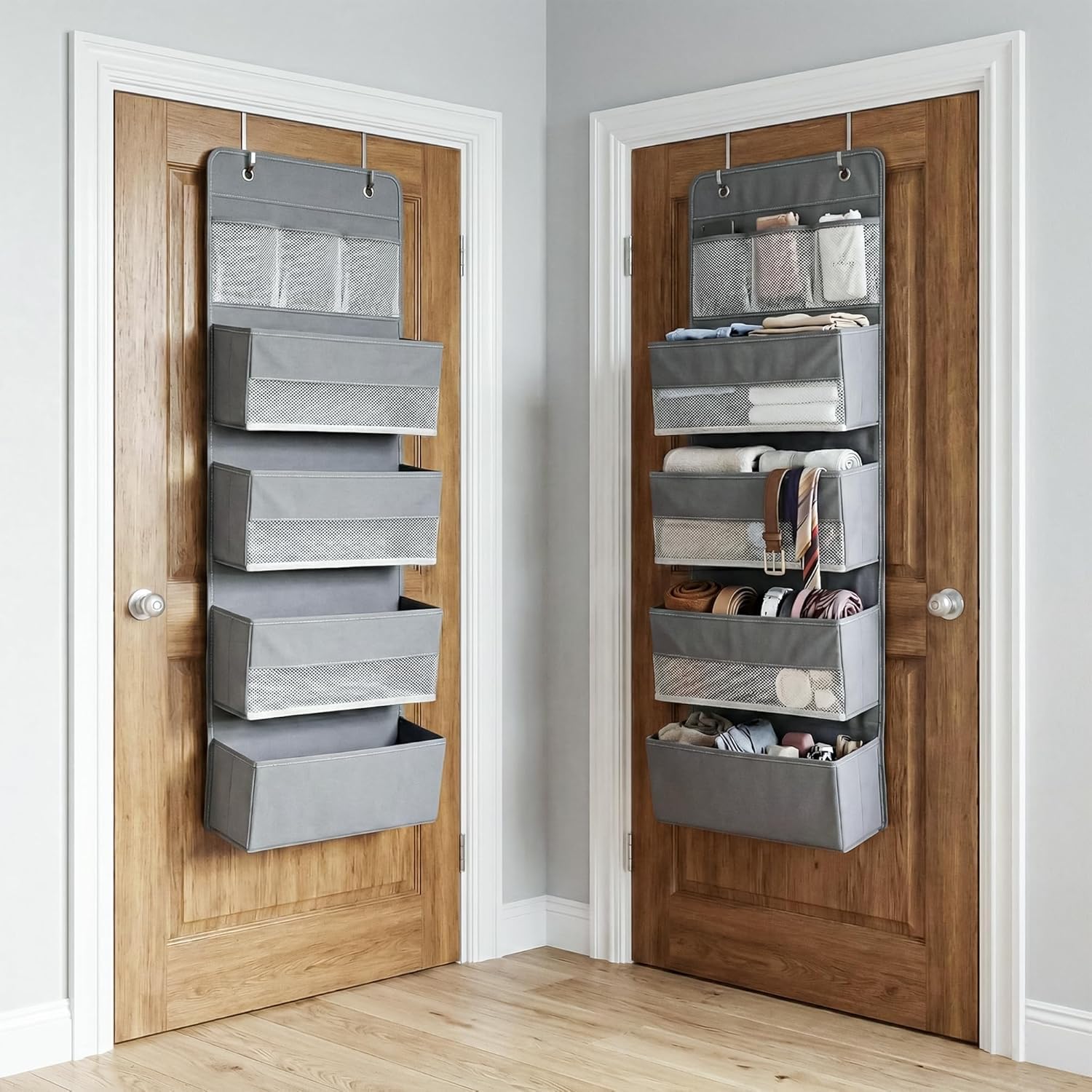 mechdel Over the Door Organizer with Large Pockets, Anti-Tilt Hanging Storage for Bedroom, Closet, Bathroom, Pantry, Nursery (WHITE, 4LAYER-DOOR HANGER)