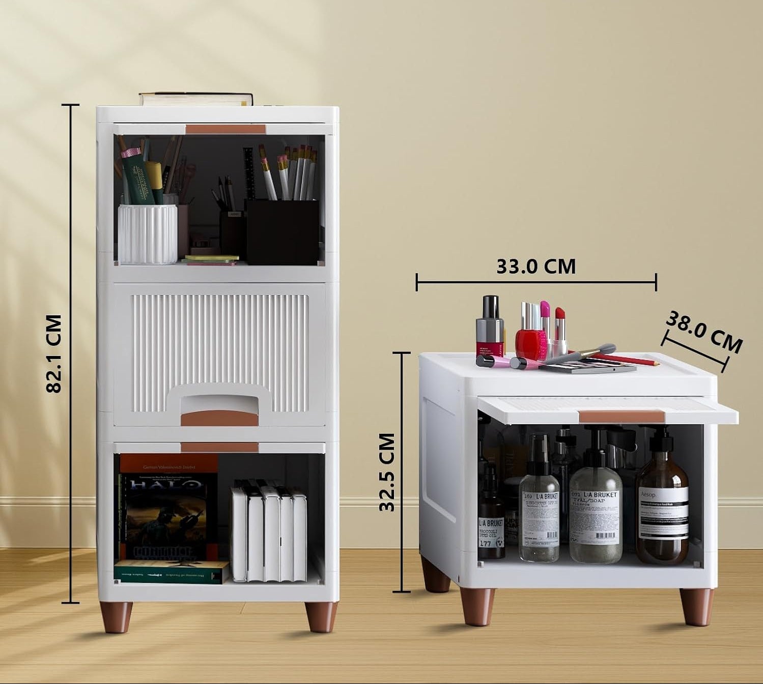 JD FRESH 3 Tier Foldable Organizer for Clothes/Modular Kitchen Storage Rack/Multipurpose Almirah for Bedroom/Wardrobe for Cloth/Space Saving Closet for Living Room/Stackable Cabinet for Home(White)
