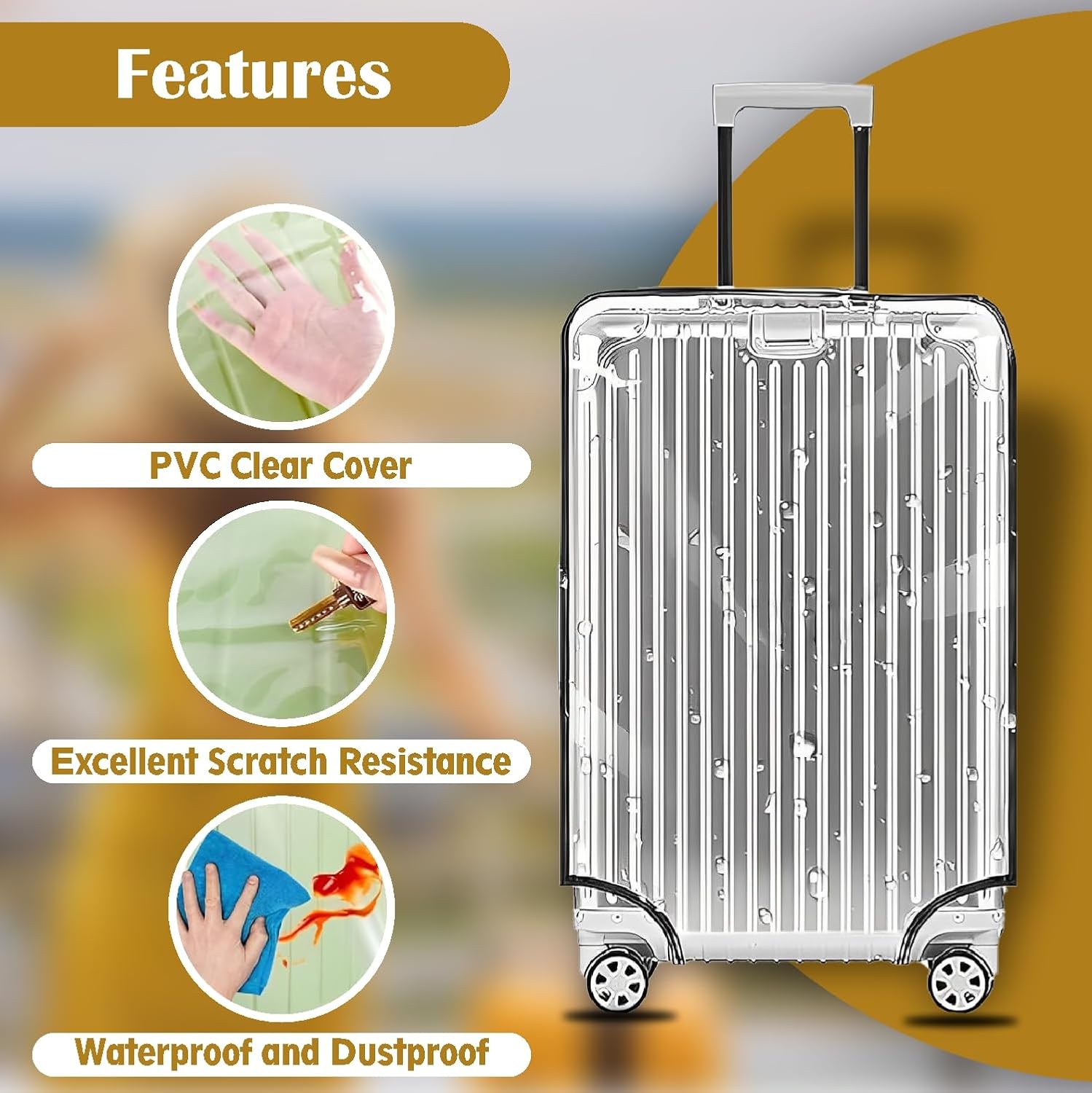 JD FRESH 32 inch Trolley Bag Cover/Waterproof Dustproof Luggage Bag Cover/Zippered Clear PVC Suitcase Covers Protectors (Set of 1)