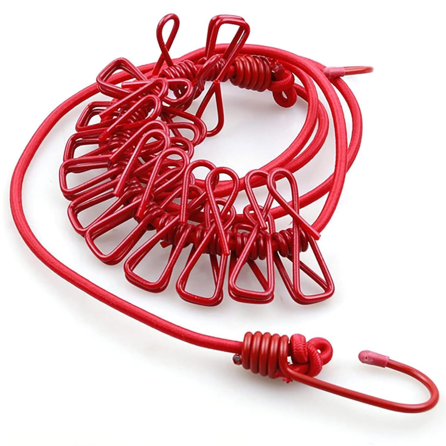 Bungee Cord with Hooks, 200 cm, Elastic Stretchable Rope, 15 kg Load Capacity (12 Clips Cloth Rope, 3PCS)