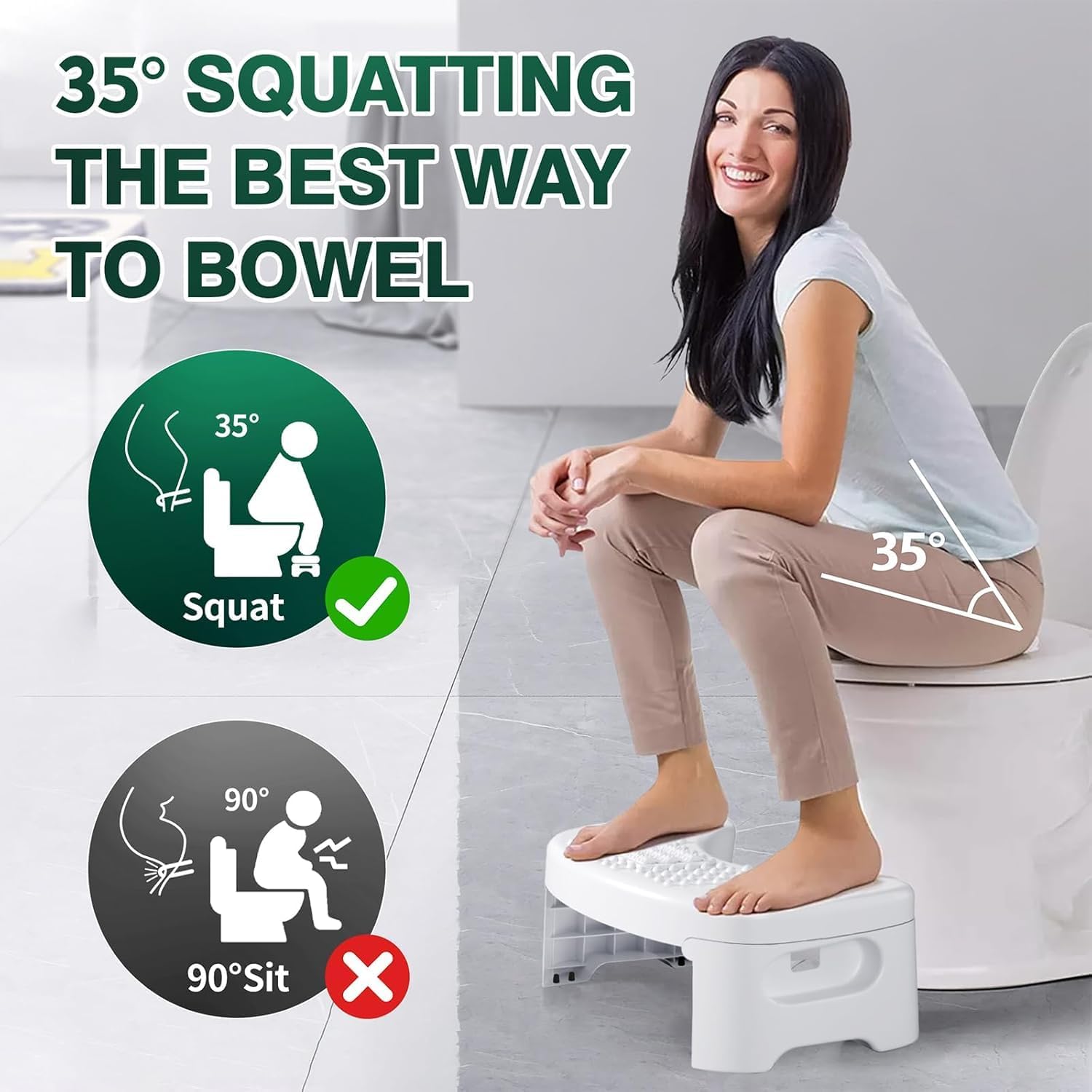 MECHDEL Toilet Squat Stool | Squat Potty | Foot Stool | Step Stool | Potty Stool for Adults | Western Toilet | Scientific Angle | Anti-Slip Stool (White, Foldable : Toilet Stool)
