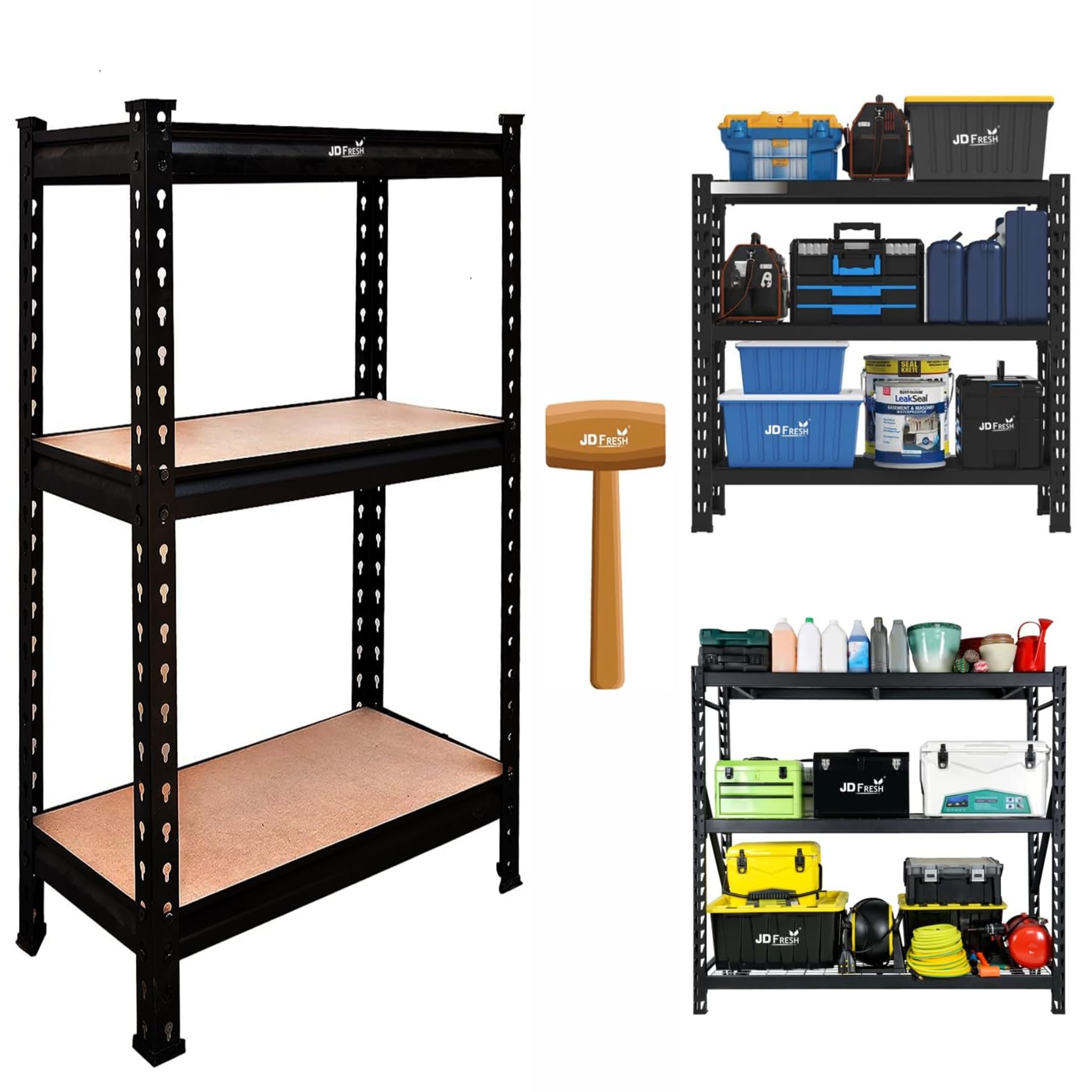 JD FRESH 5-Tier Adjustable Metal Storage Rack/Heavy Duty Boltless Shelving Unit & Organizer for Home, Garage, Office & Shop/Display Rack with Metal Frame (60 x 18 x 18 Inch, Black)