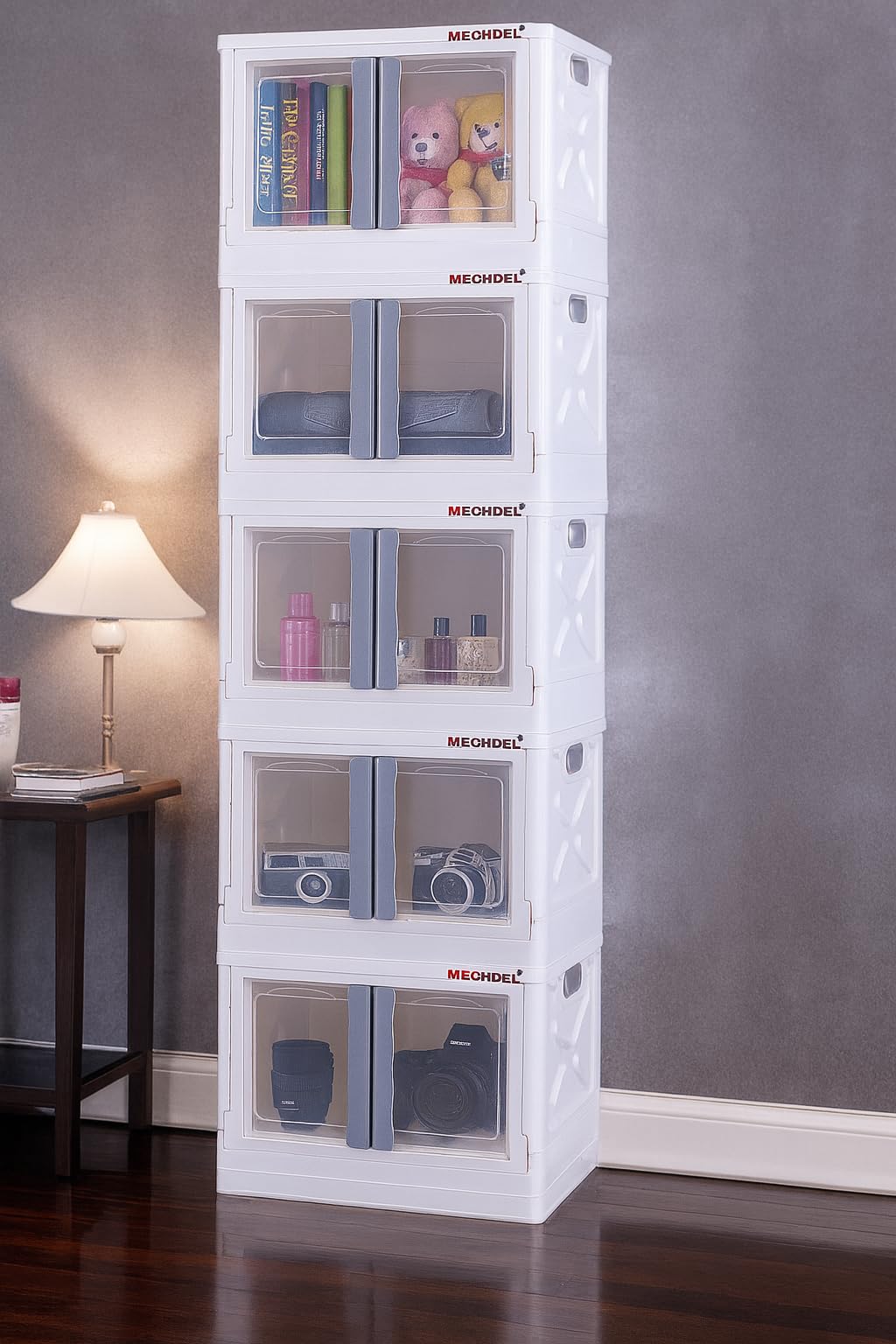 mechdel Collapsible Storage,Cabinet for Storage,Almari, Wardrobe, Cupboard Rack Living Room,Storage Cupboard | Clothes Organizer Rack, 2 Door Cabinet (STORAGE BIN/WHEEL-White, 4PCS)