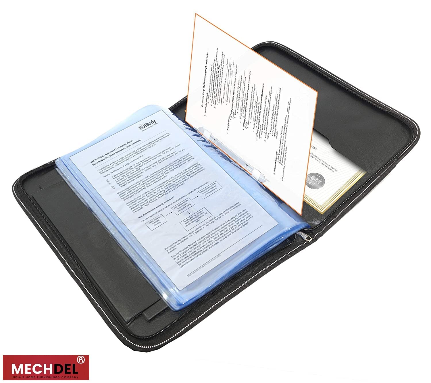 Mechdel PU Leather Multipurpose 24 File Sleeve to Store A4 Professional Files and Folders, Certificate, Legal Size Documents Holder and for Men and Women (Grey)