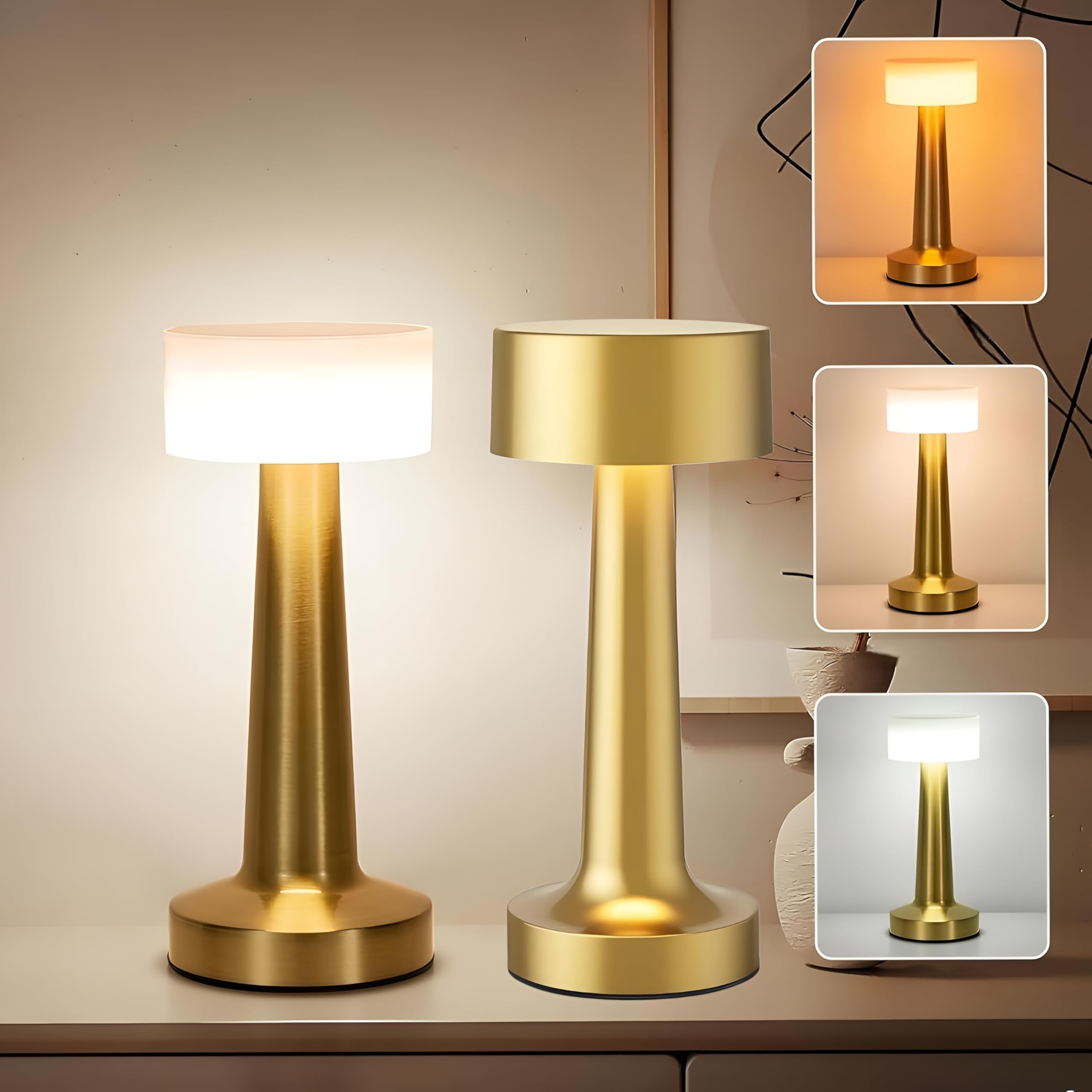 LED Table Lamp – Touch Control with 3 Brightness Levels & 3 Color Modes | Rechargeable Metal Desk Lamp for Bedroom, Nightstand, Living Room, Office & Study Table (Glod, 1 Pcs)