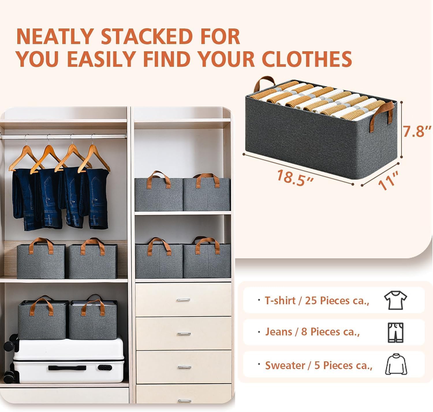 Wardrobe Organizer for Clothes with Metal Frame Rectangle Storage, Clothes Organiser for Wardrobe Shelf, Jeans, Pants, T Shirt Organizer for Cupboard Racks (FOLDABLE-WIRE DOB, 6PCS)