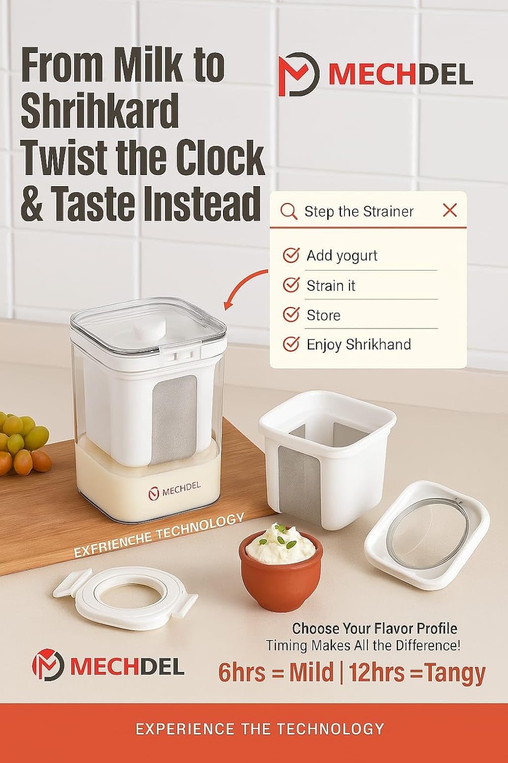 MECHDEL Yogurts Make Strainers/Soybean Milk, Kefir, Berries, Soup, & Lid for Thick,Soybean Milk,Curd Maker with Yogurts Filter | Hung Curd Maker for Home |(Greek Yogurt Strainer, 1PCS)