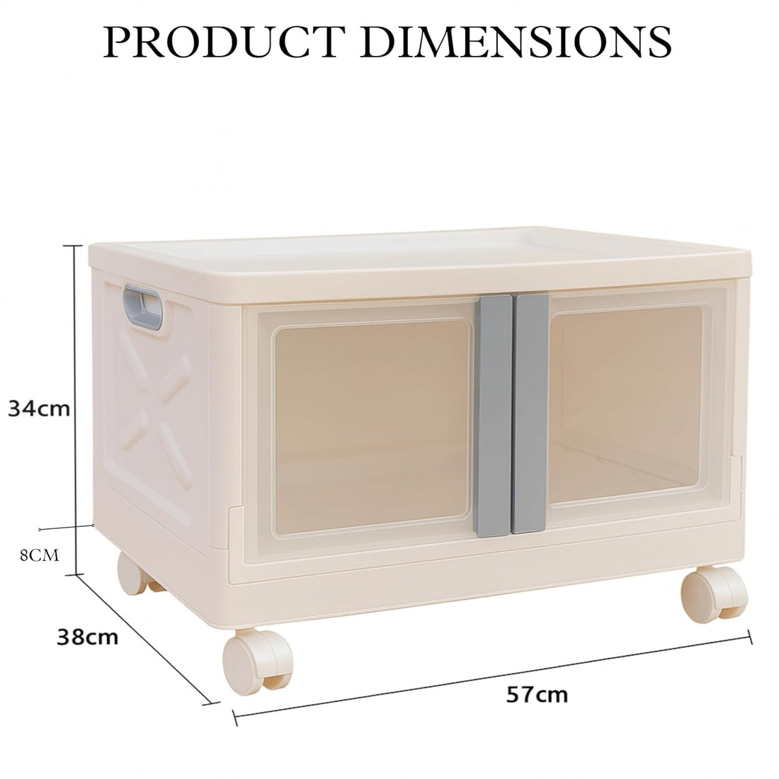 mechdel Stackable Storage Box with Wheels, Front Door Cabinet, Collapsible Organiser for Living Room, Bedroom, Books,cabinets for living room and book organiser (STORAGE BOX/WHEELS-WHITE, 1PCS)