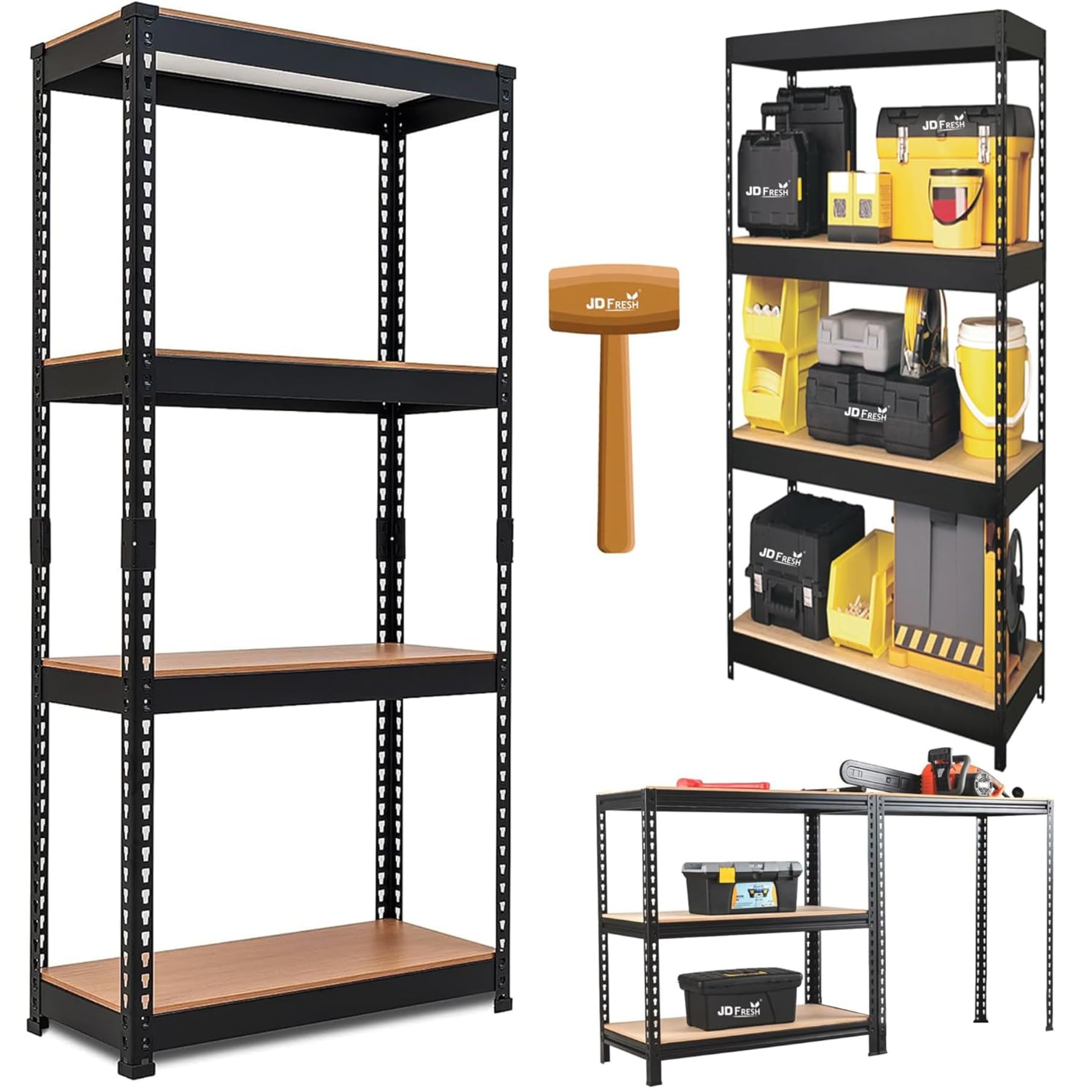 JD FRESH 5-Tier Adjustable Metal Storage Rack/Heavy Duty Boltless Shelving Unit & Organizer for Home, Garage, Office & Shop/Display Rack with Metal Frame (60 x 18 x 18 Inch, Black)