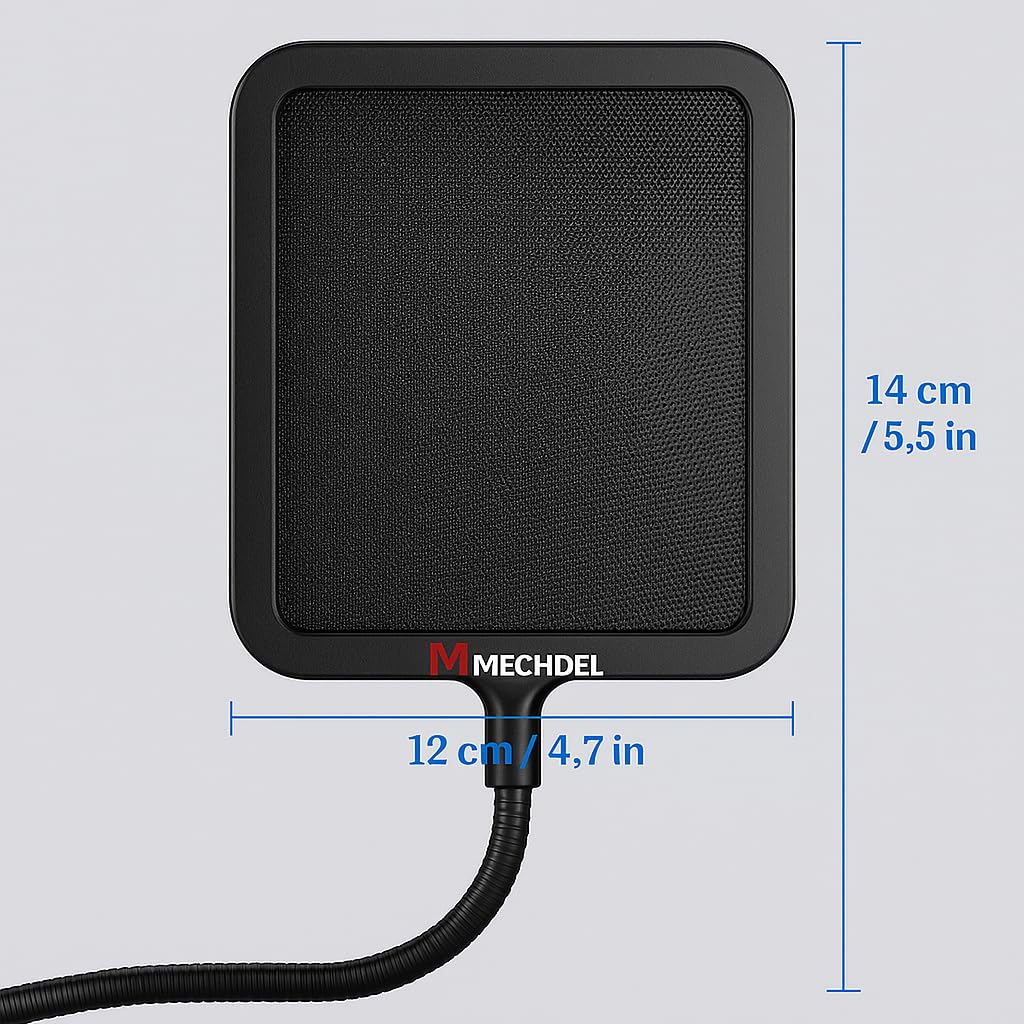 MECHDEL Professional Microphone Pop Filter for Recording, Streaming, Singing |Double Mesh Shield with Flexible Gooseneck |Clamp Mount for Condenser Mic (BLACK, SQUARE-Pop Filter Shield)