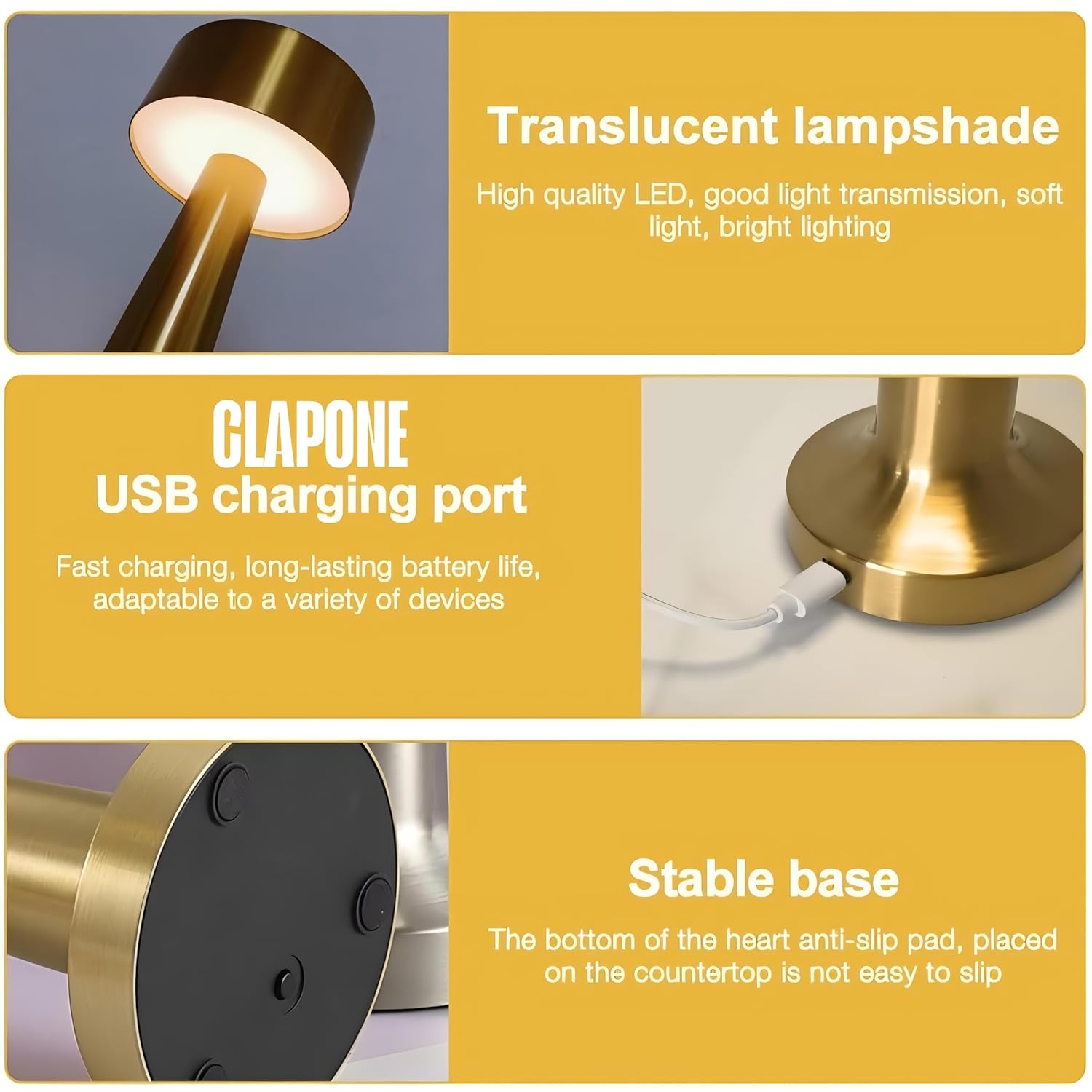 LED Table Lamp – Touch Control with 3 Brightness Levels & 3 Color Modes | Rechargeable Metal Desk Lamp for Bedroom, Nightstand, Living Room, Office & Study Table (Glod, 1 Pcs)