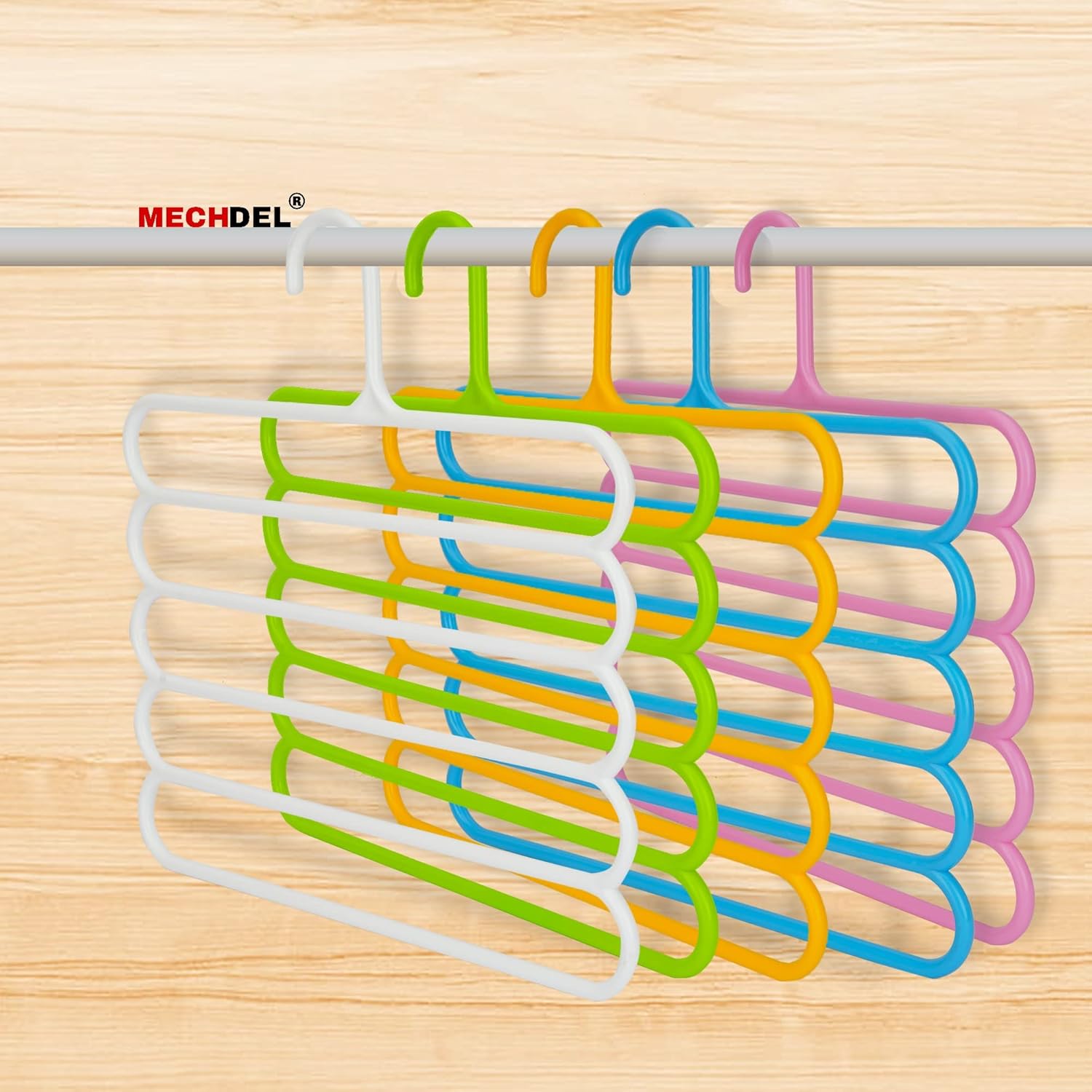 Mechdel 5 Layer Pants Clothes Hanger Wardrobe Storage Organiser Rack, 32l x 1b x 33h cm (Assorted Colour) (3)