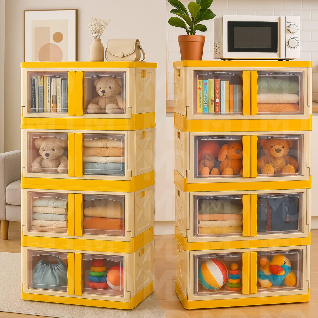 mechdel Collapsible Storage,Cabinet for Storage,Almari, Wardrobe, Cupboard Rack Living Room,Storage Cupboard | Clothes Organizer Rack, 2 Door Cabinet (STORAGE BIN/WHEEL-White, 4PCS)