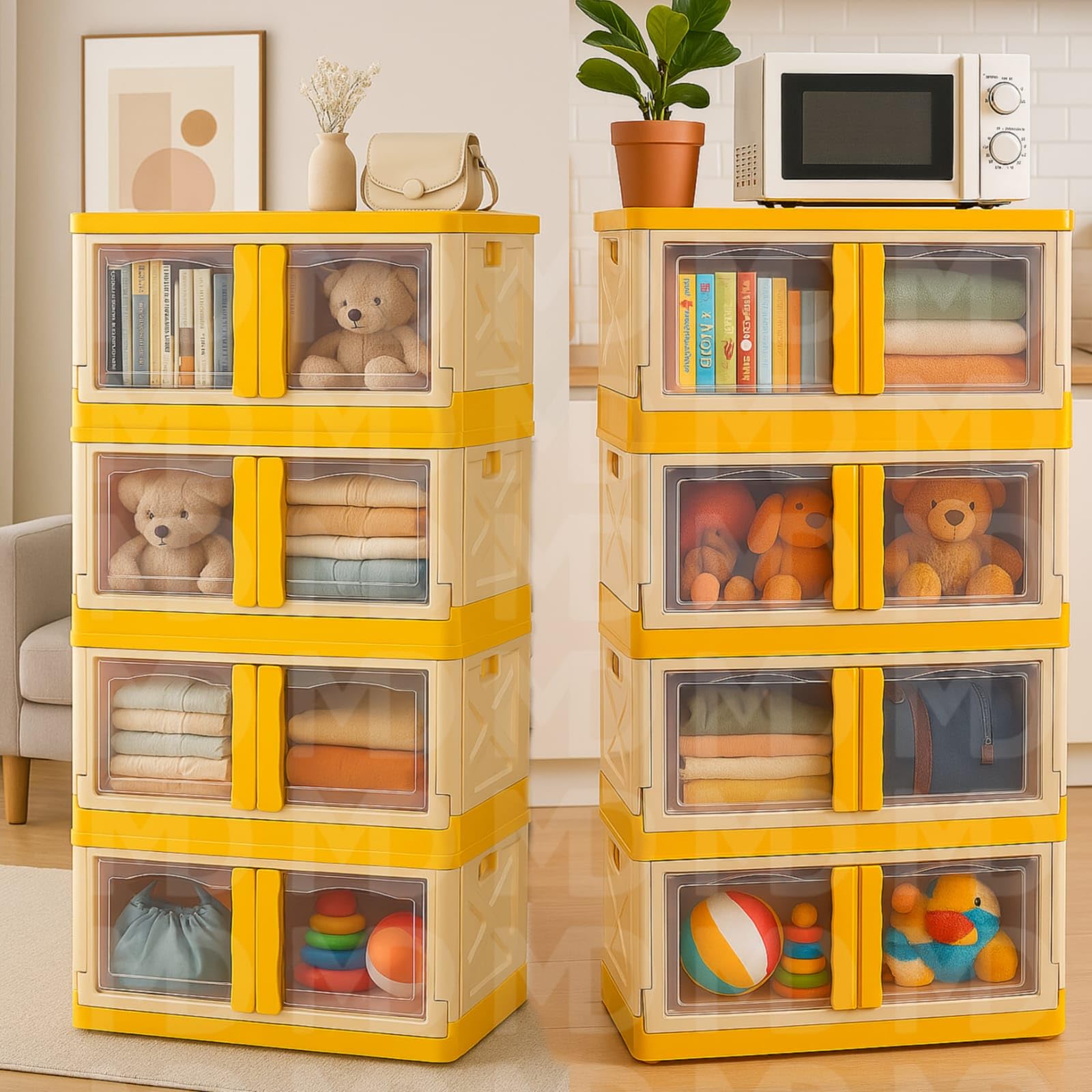 mechdel Collapsible Storage,Cabinet for Storage,Almari, Wardrobe, Cupboard Rack Living Room,Storage Cupboard | Clothes Organizer Rack, 2 Door Cabinet (STORAGE BIN/WHEEL-White, 4PCS)