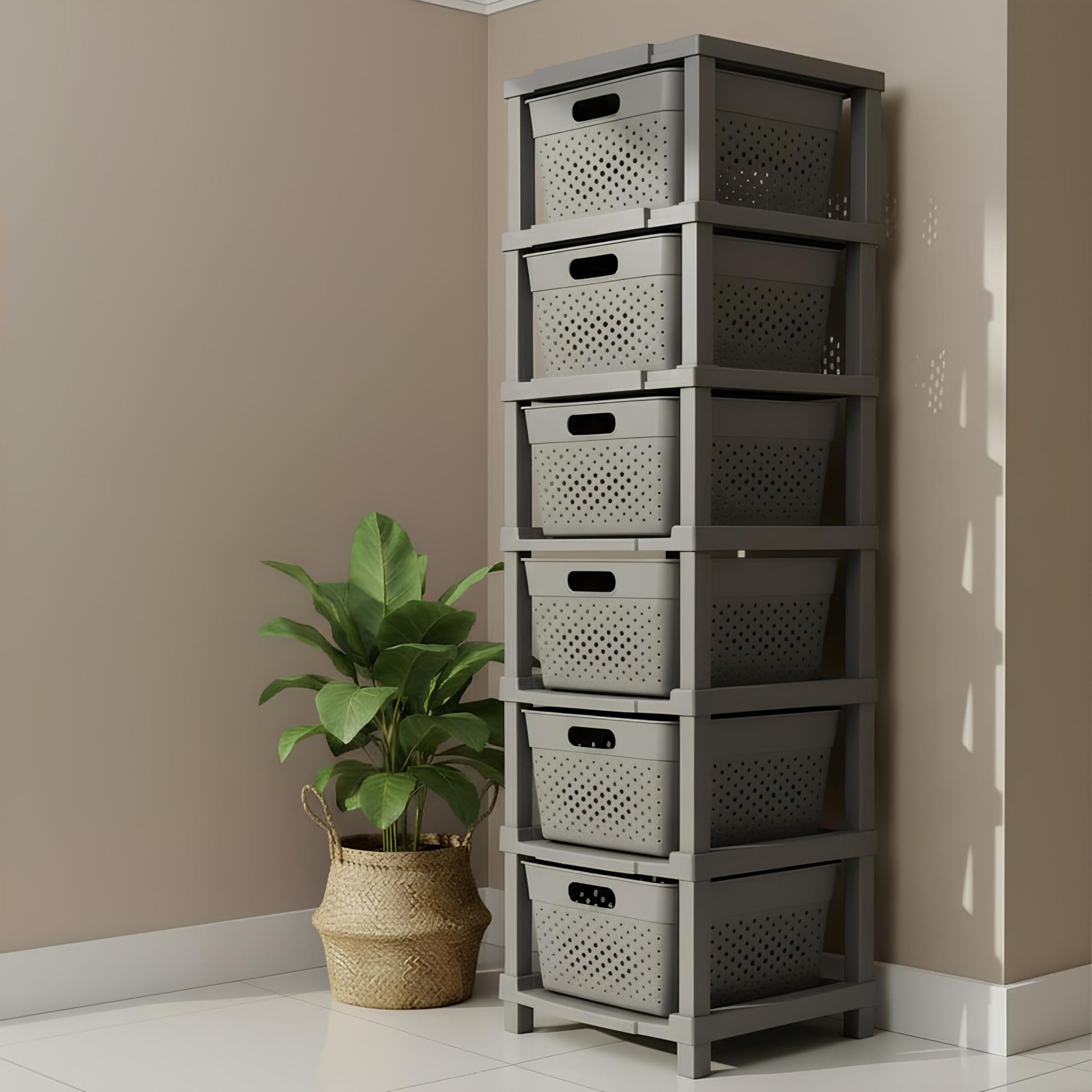 JD FRESH 6-Tier Plastic Storage Cabinet Organizer/Modular Plastic Drawer System for Home, Office, Hospital, Parlor, School, Doctors, and Kids' Rooms/Modular Kitchen & Toy Organizer (GREY)