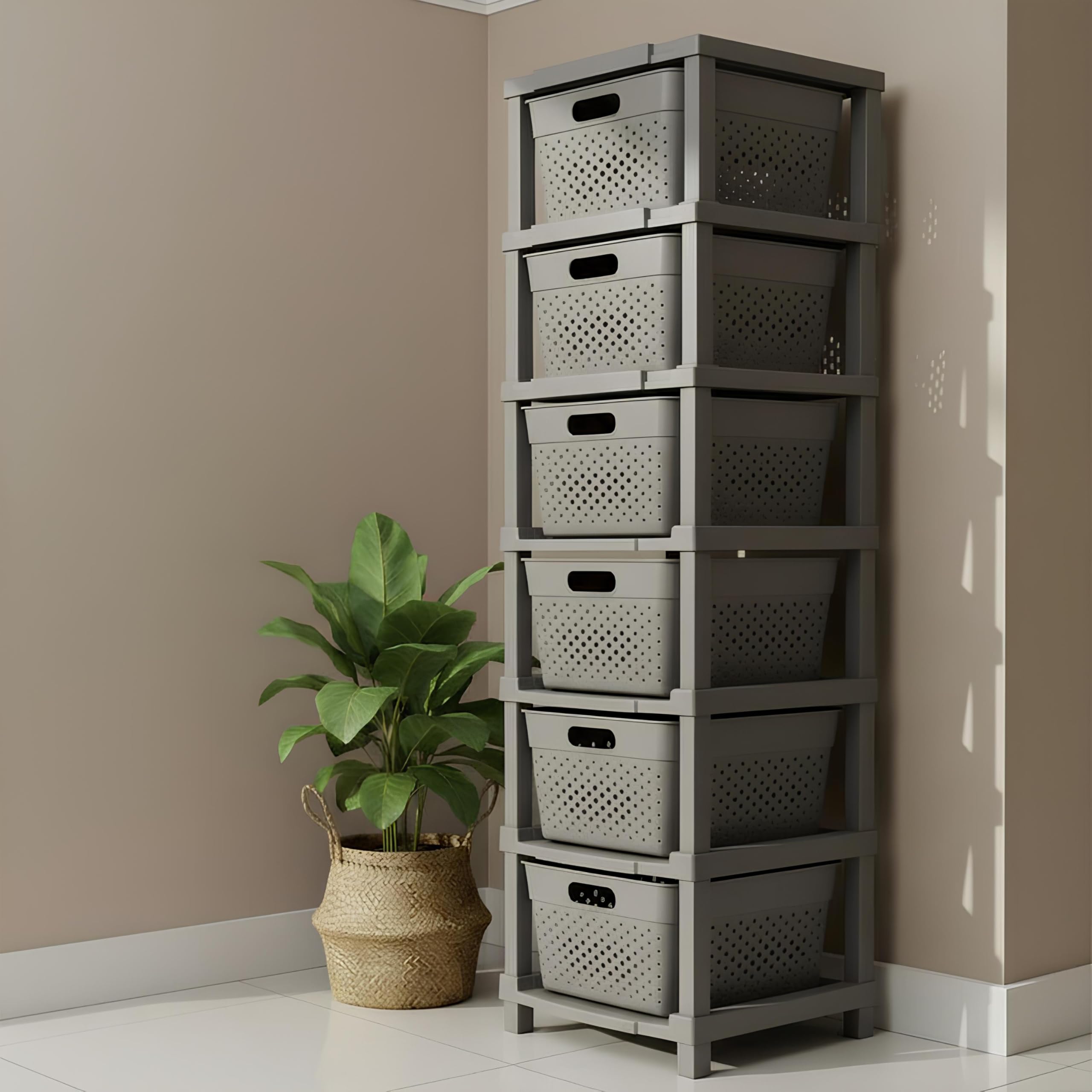 JD FRESH 6-Tier Plastic Storage Cabinet Organizer/Modular Plastic Drawer System for Home, Office, Hospital, Parlor, School, Doctors, and Kids' Rooms/Modular Kitchen & Toy Organizer (GREY)