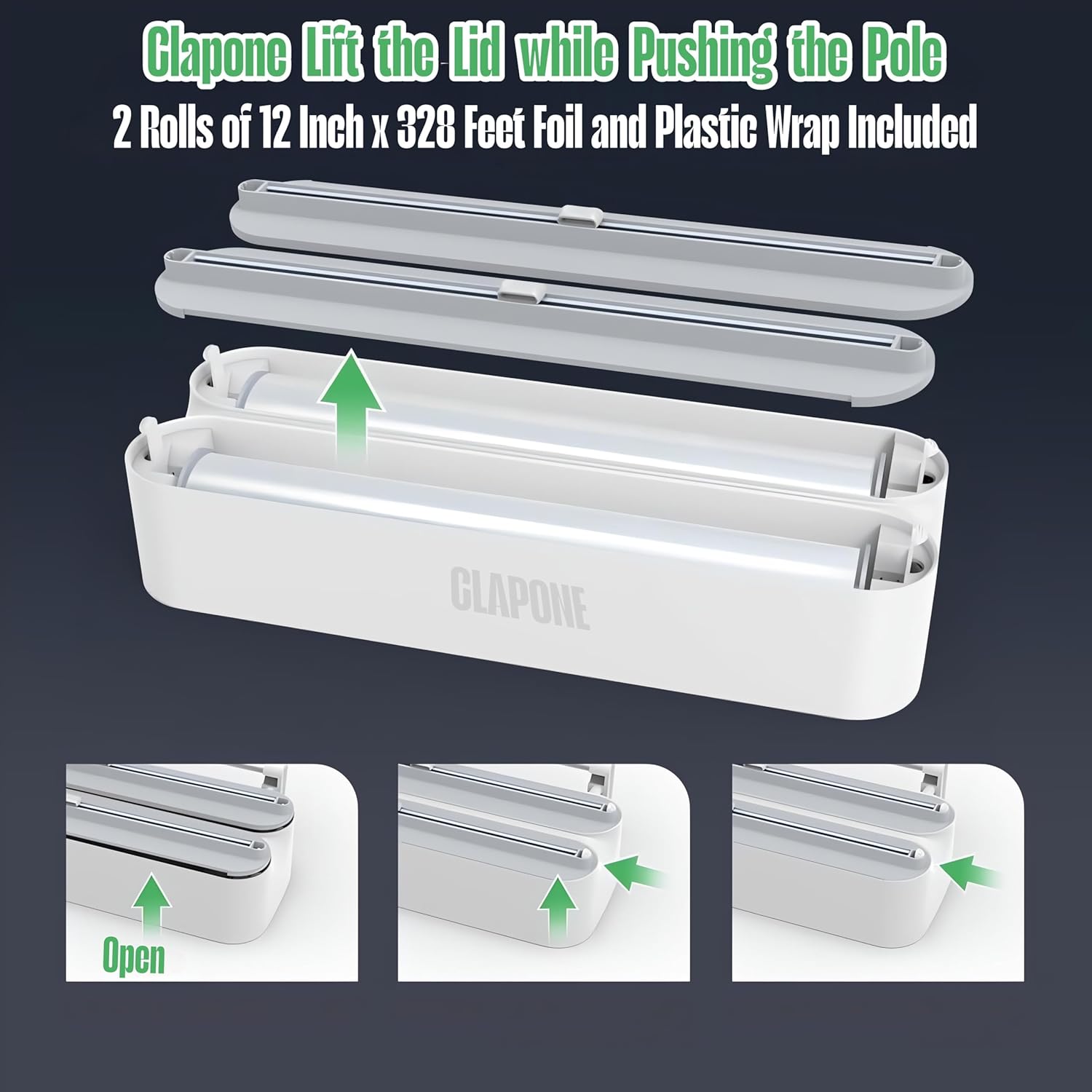 Wrap Organizer with Cutter Plastic Wrap Dispenser 3 in 1 Compatible with Cling Film Paper Towel Holder/Tin Foil and Roti Paper Cutter/Aluminum Foil/Butter/Roti Wrap/Food Roll-White
