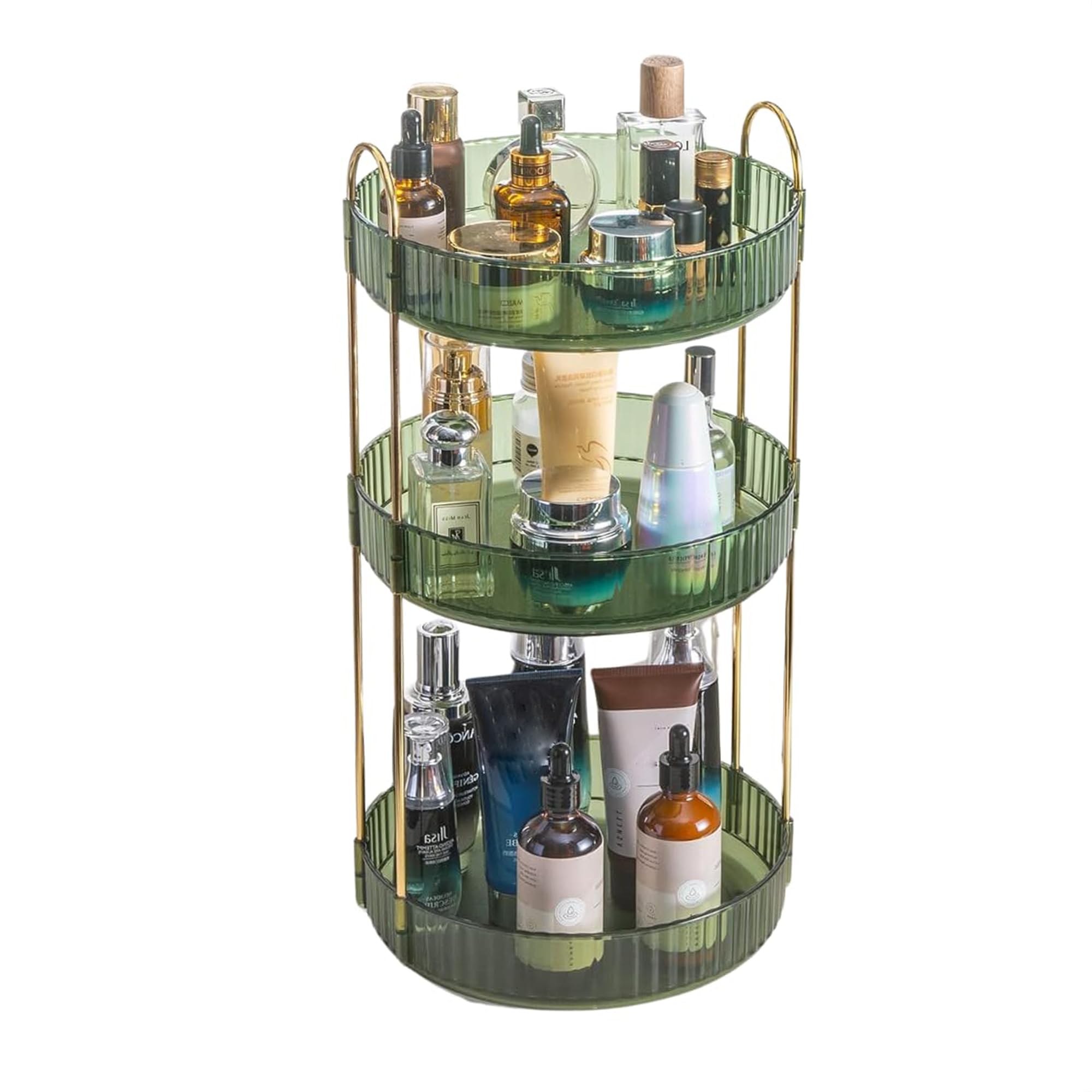 360° Rotating Makeup Organizer Box - Cosmetic Storage with Drawers, Plastic Makeup Holder Stand for Dressing Table, Lipsticks, Nail Polishes & Accessories (Gem Green, 2 Layer)