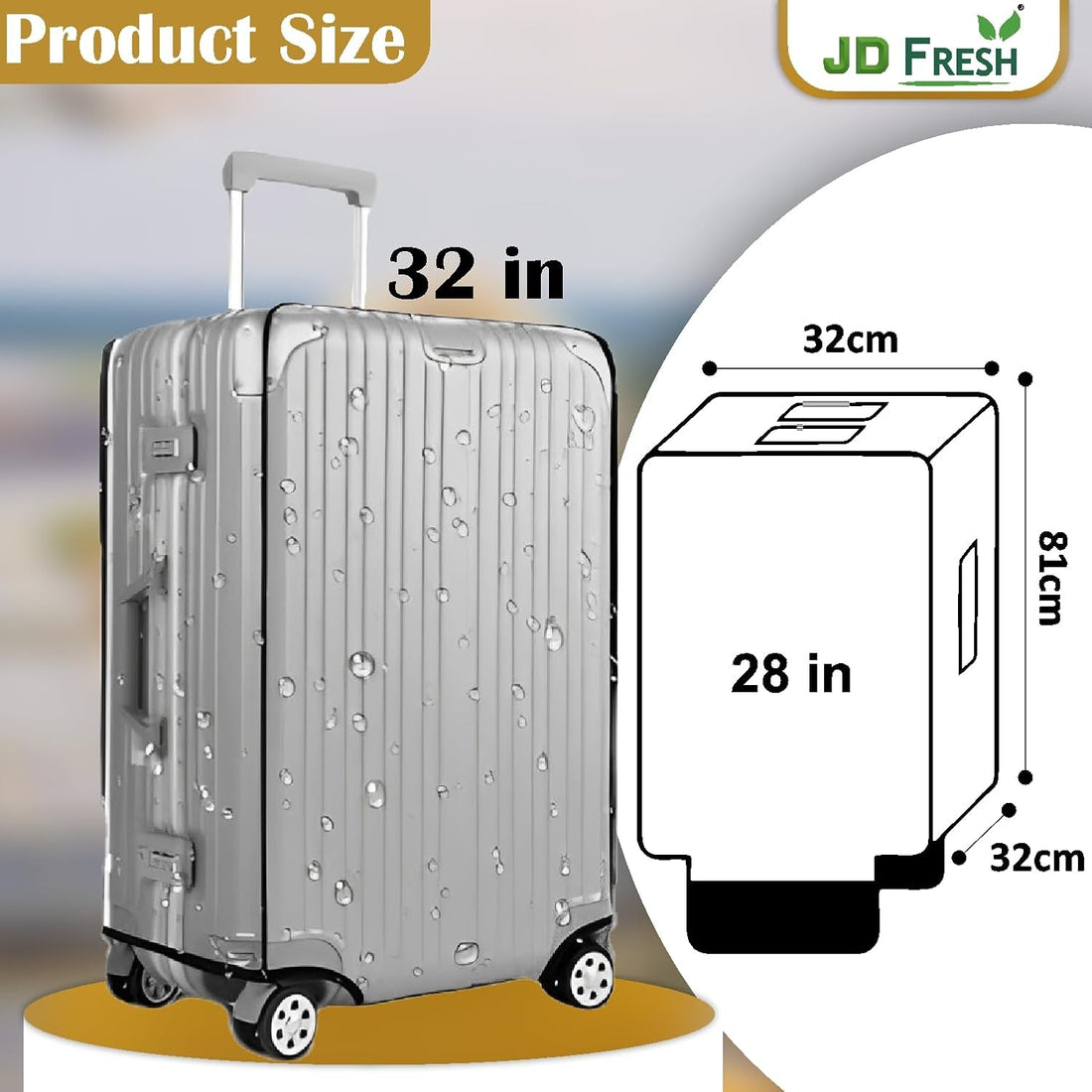 JD FRESH 32 inch Trolley Bag Cover/Waterproof Dustproof Luggage Bag Cover/Zippered Clear PVC Suitcase Covers Protectors (Set of 1)
