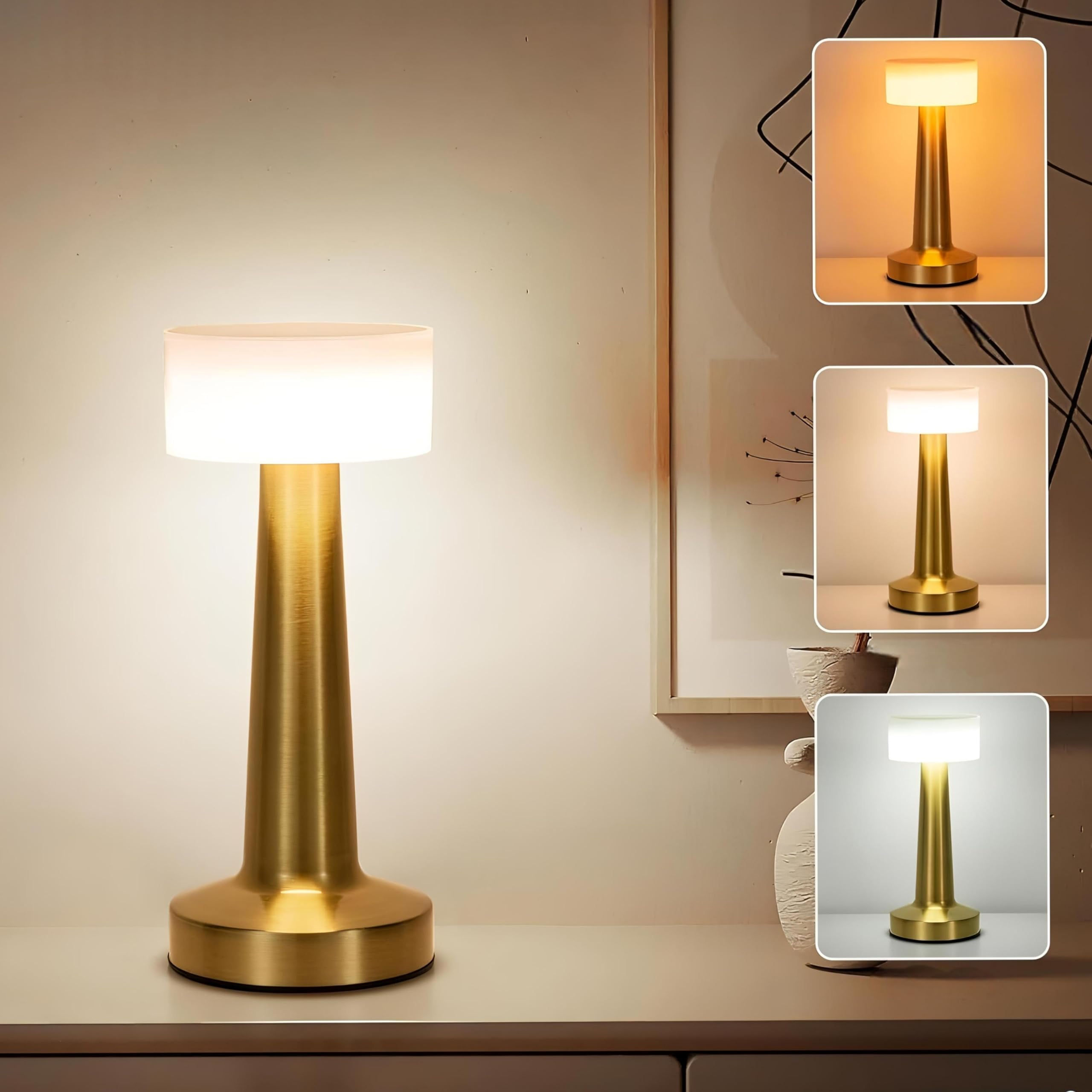 LED Table Lamp – Touch Control with 3 Brightness Levels & 3 Color Modes | Rechargeable Metal Desk Lamp for Bedroom, Nightstand, Living Room, Office & Study Table (Glod, 1 Pcs)