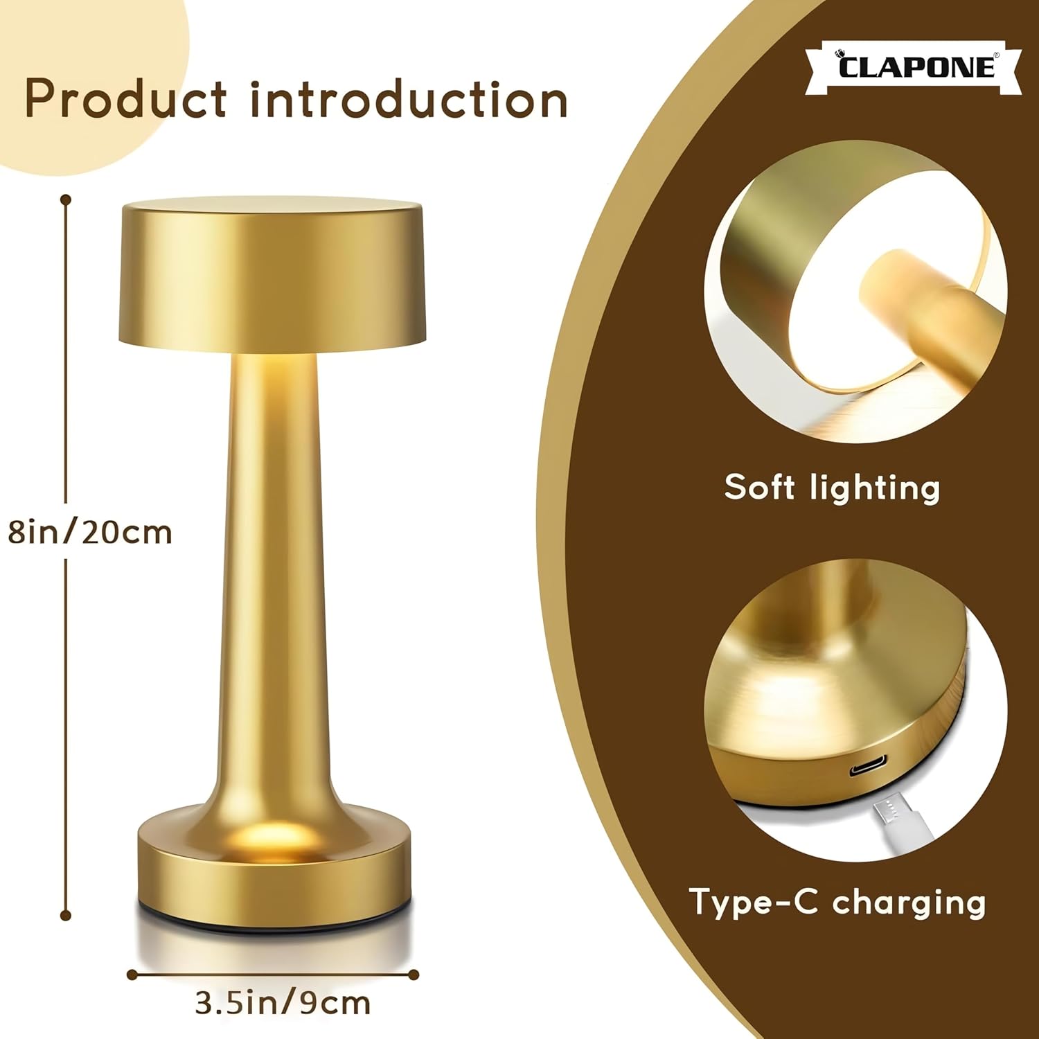 LED Table Lamp – Touch Control with 3 Brightness Levels & 3 Color Modes | Rechargeable Metal Desk Lamp for Bedroom, Nightstand, Living Room, Office & Study Table (Glod, 1 Pcs)
