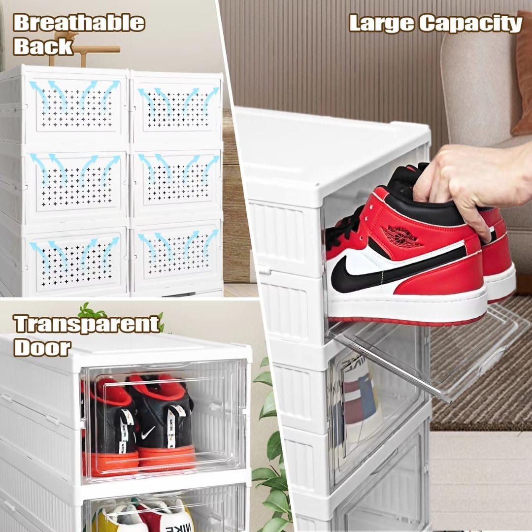 3-Layer Foldable Shoe Organizer Storage Box/Collapsible Shoe Rack/Foldable Closet for Living Room,Study,Bedroom, Bathroom/Storage Organizer for Shoe Boots,Slippers,Sneakers,Books(White)