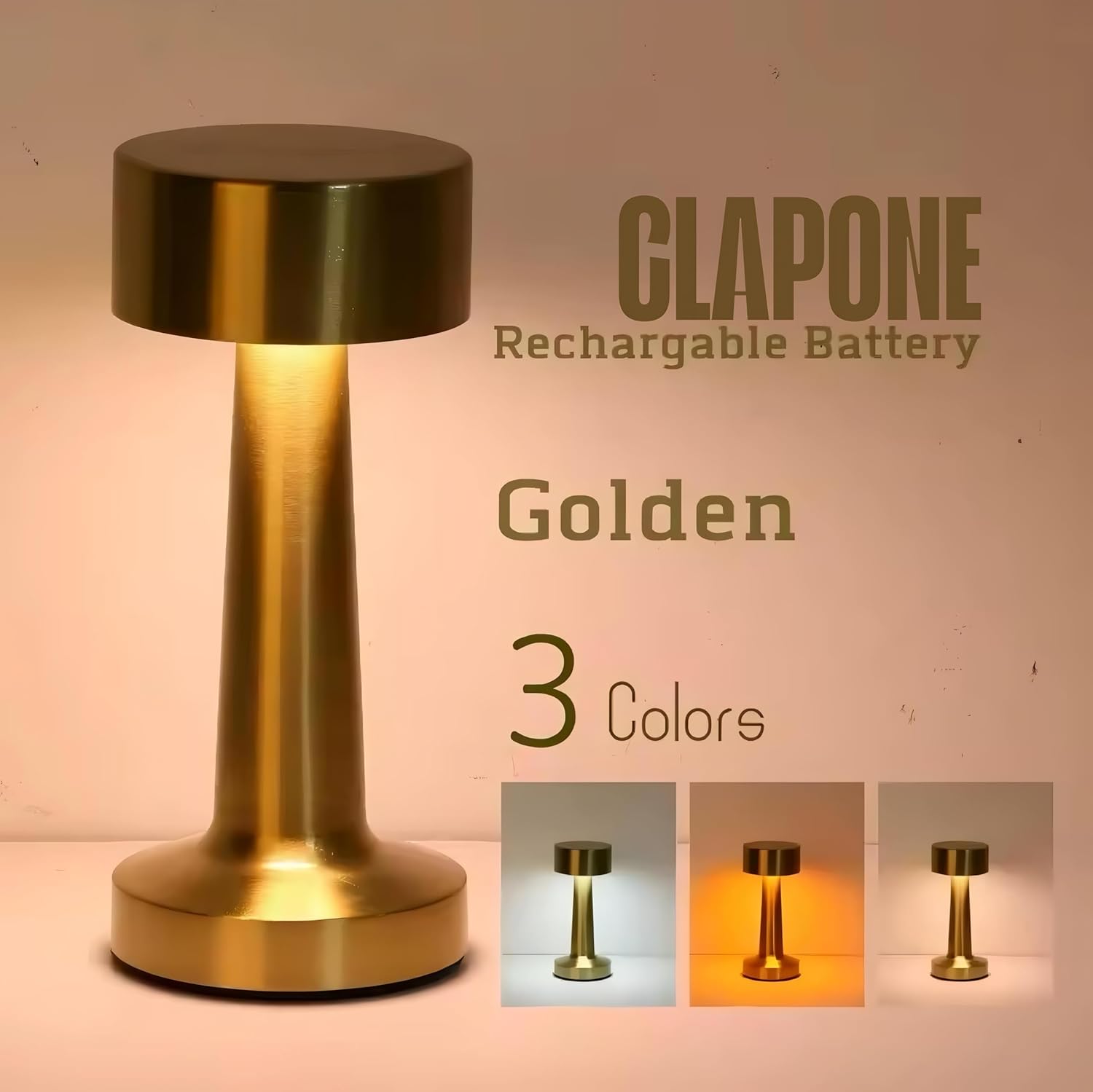 LED Table Lamp – Touch Control with 3 Brightness Levels & 3 Color Modes | Rechargeable Metal Desk Lamp for Bedroom, Nightstand, Living Room, Office & Study Table (Glod, 1 Pcs)