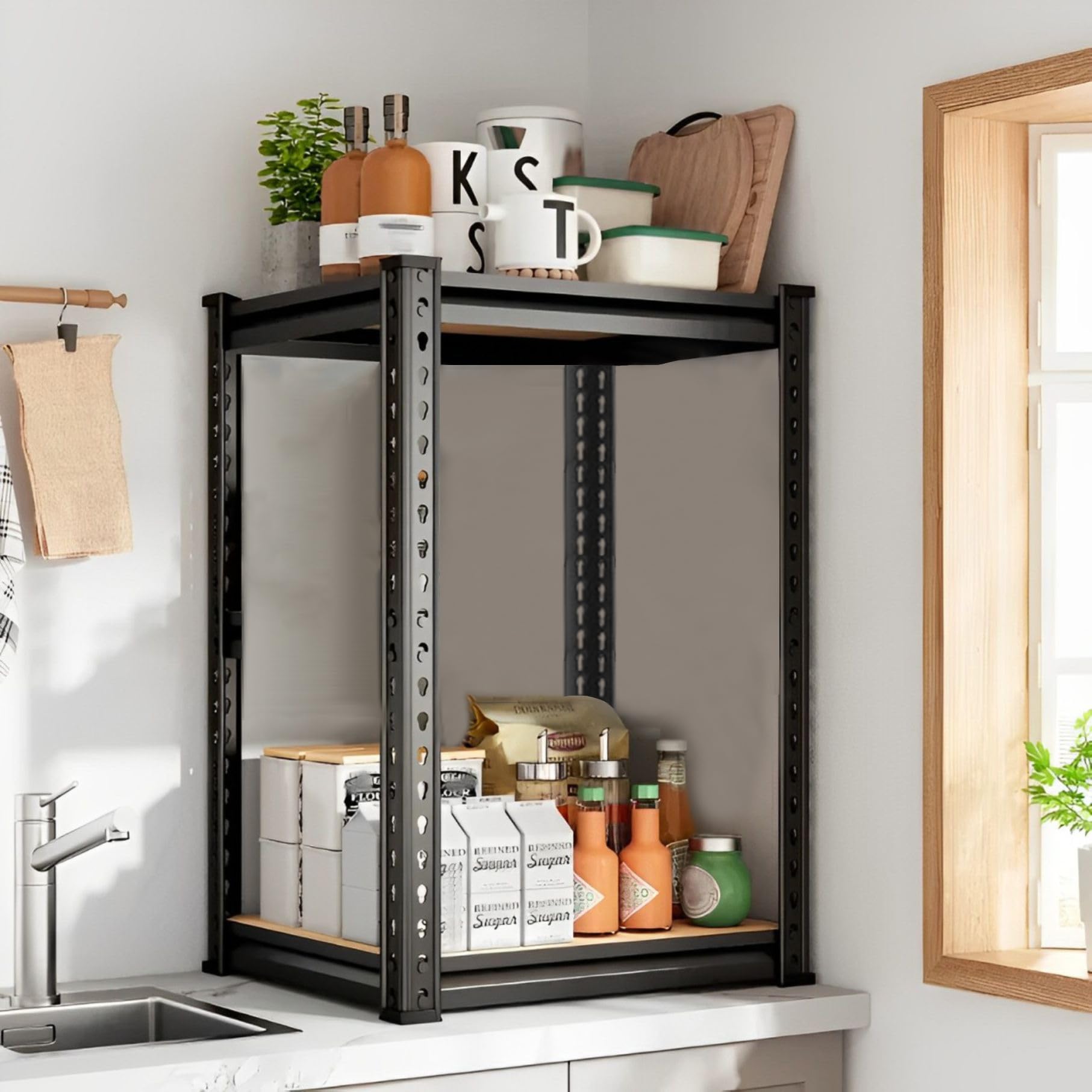 JD FRESH 5-Tier Adjustable Metal Storage Rack/Heavy Duty Boltless Shelving Unit & Organizer for Home, Garage, Office & Shop/Display Rack with Metal Frame (60 x 18 x 18 Inch, Black)