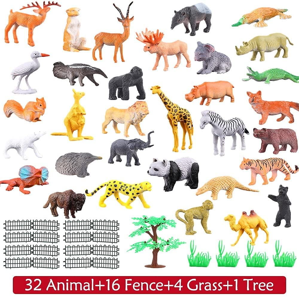 VERAT 53 Pcs Animals Figure Mini Jungle Toys Set Realistic Wild Plastic Animal Learning Party Favors for Boys Girls Kids Toddlers Forest Small Playset Cupcake Topper Safari Animals Figures