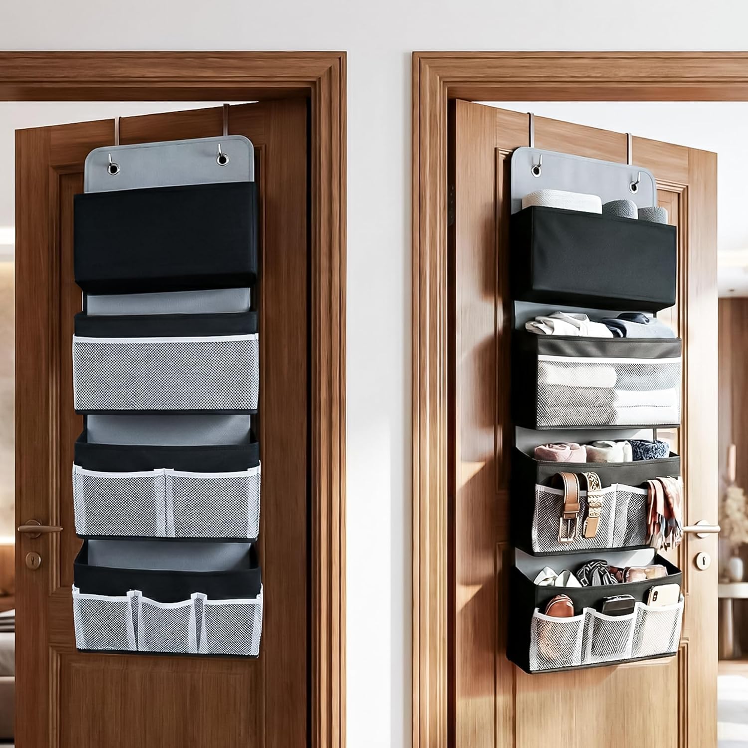 mechdel Over the Door Organizer with Large Pockets, Anti-Tilt Hanging Storage for Bedroom, Closet, Bathroom, Pantry, Nursery (WHITE, 4LAYER-DOOR HANGER)