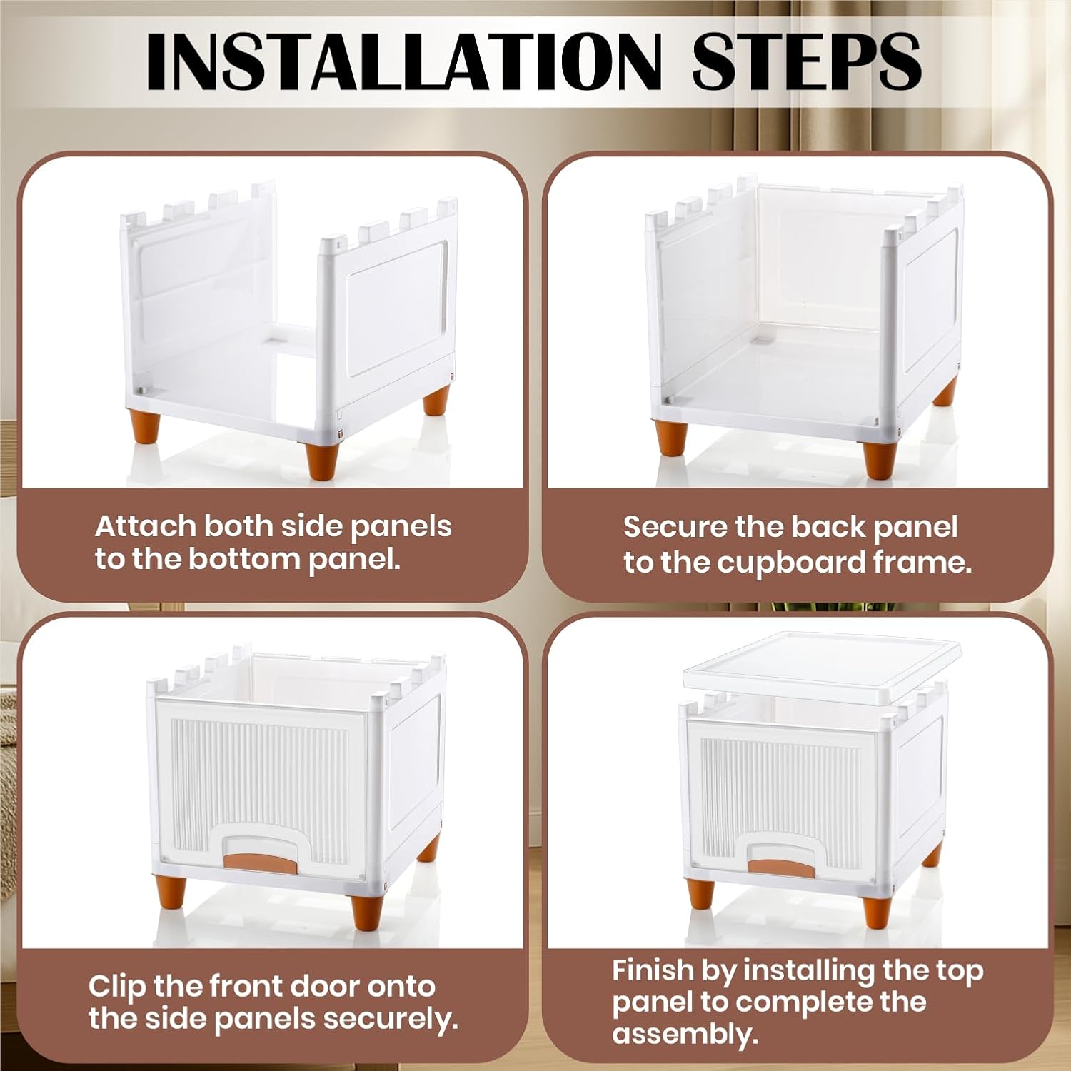 JD FRESH 3 Tier Foldable Organizer for Clothes/Modular Kitchen Storage Rack/Multipurpose Almirah for Bedroom/Wardrobe for Cloth/Space Saving Closet for Living Room/Stackable Cabinet for Home(White)
